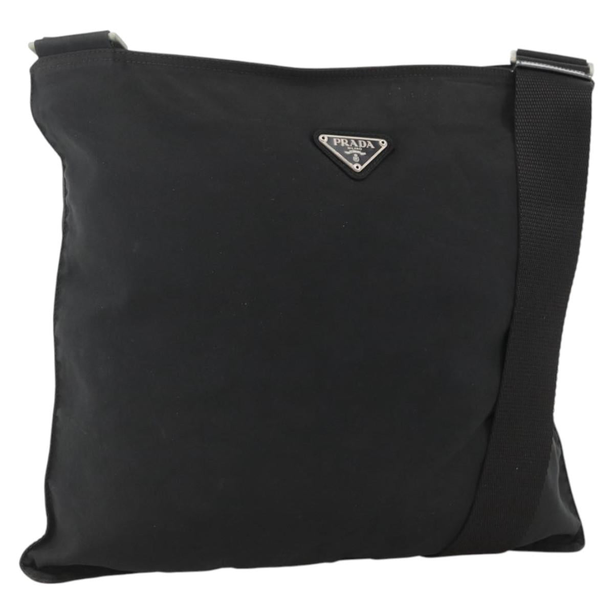 PRADA Shoulder Bag Nylon Black Silver Auth 172683