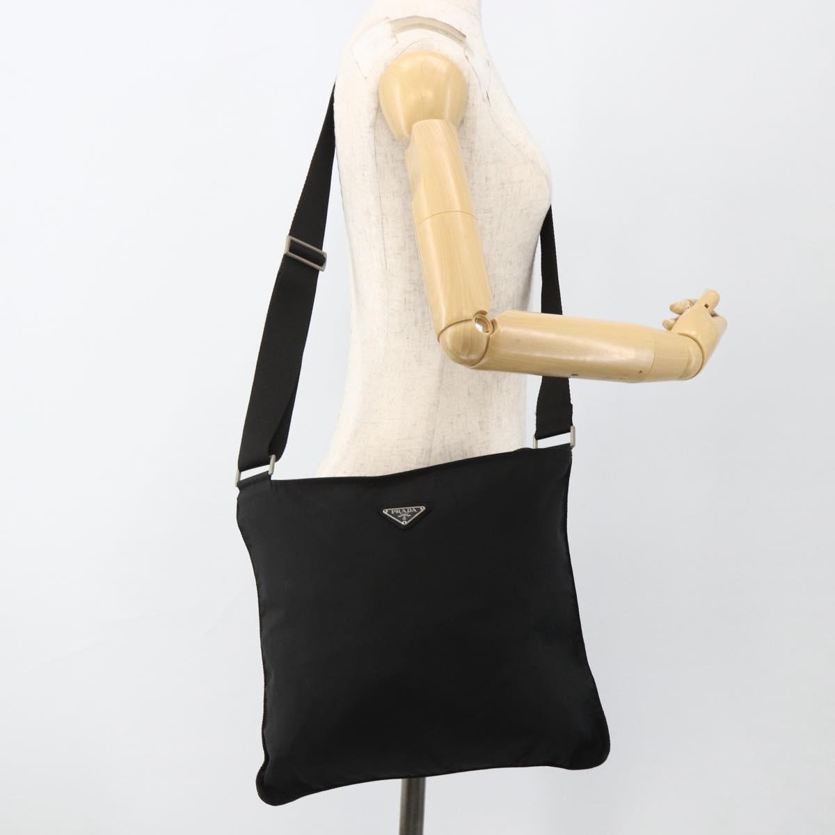 PRADA Shoulder Bag Nylon Black Silver Auth 172683