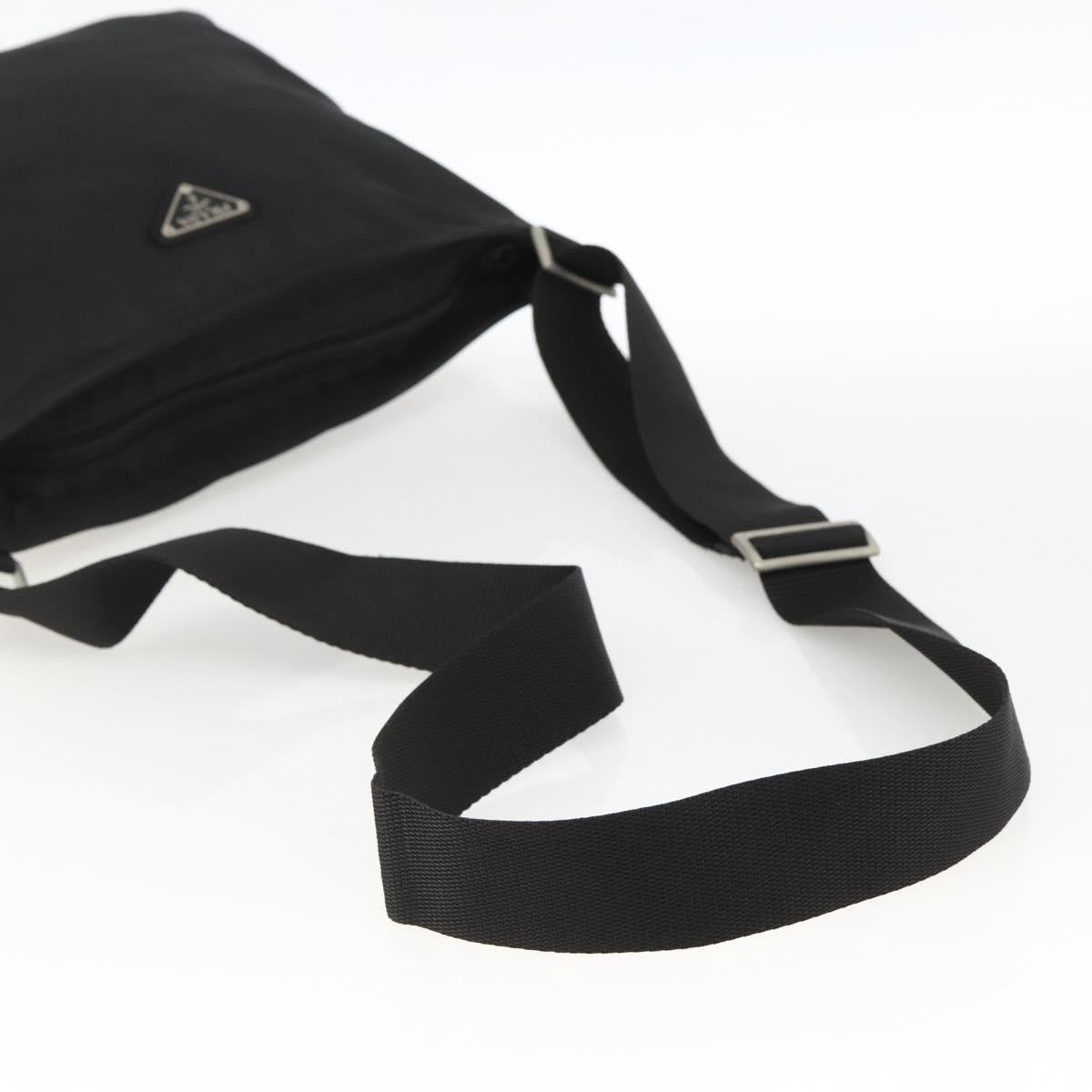 PRADA Shoulder Bag Nylon Black Silver Auth 172683