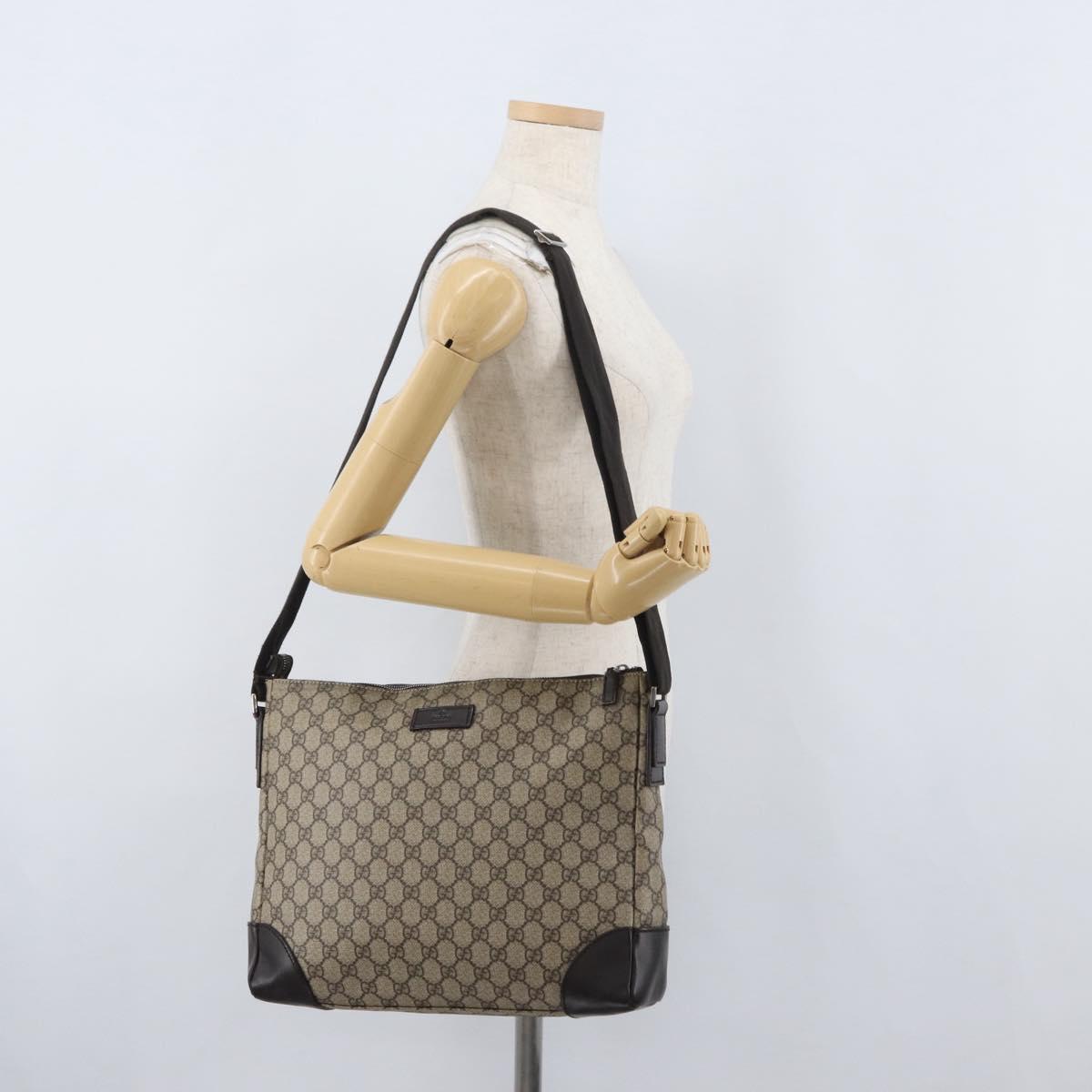 GUCCI GG Canvas Shoulder Bag PVC Beige Silver 110054 Auth 172689