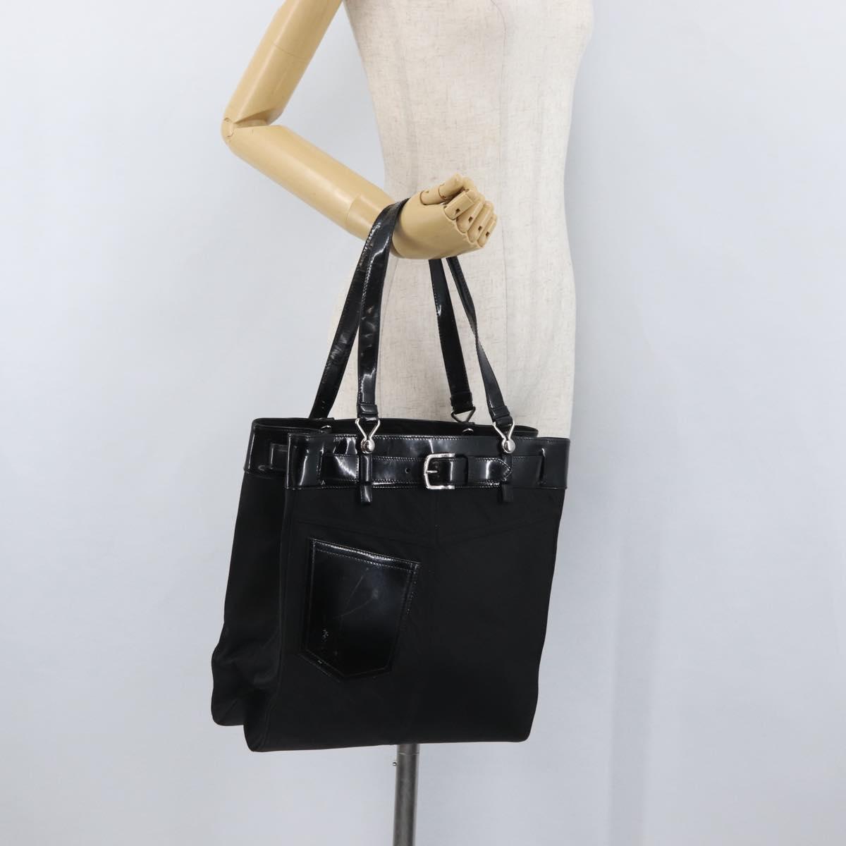 Christian Dior Tote Bag Nylon Black Silver Auth 172694