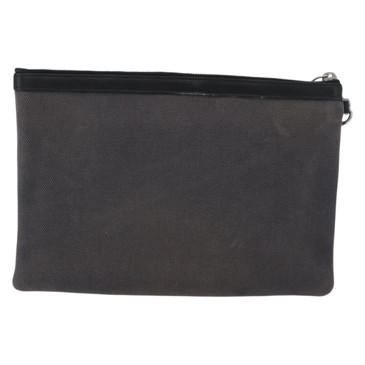SAINT LAURENT Clutch Bag Canvas Gray Silver Auth 172695