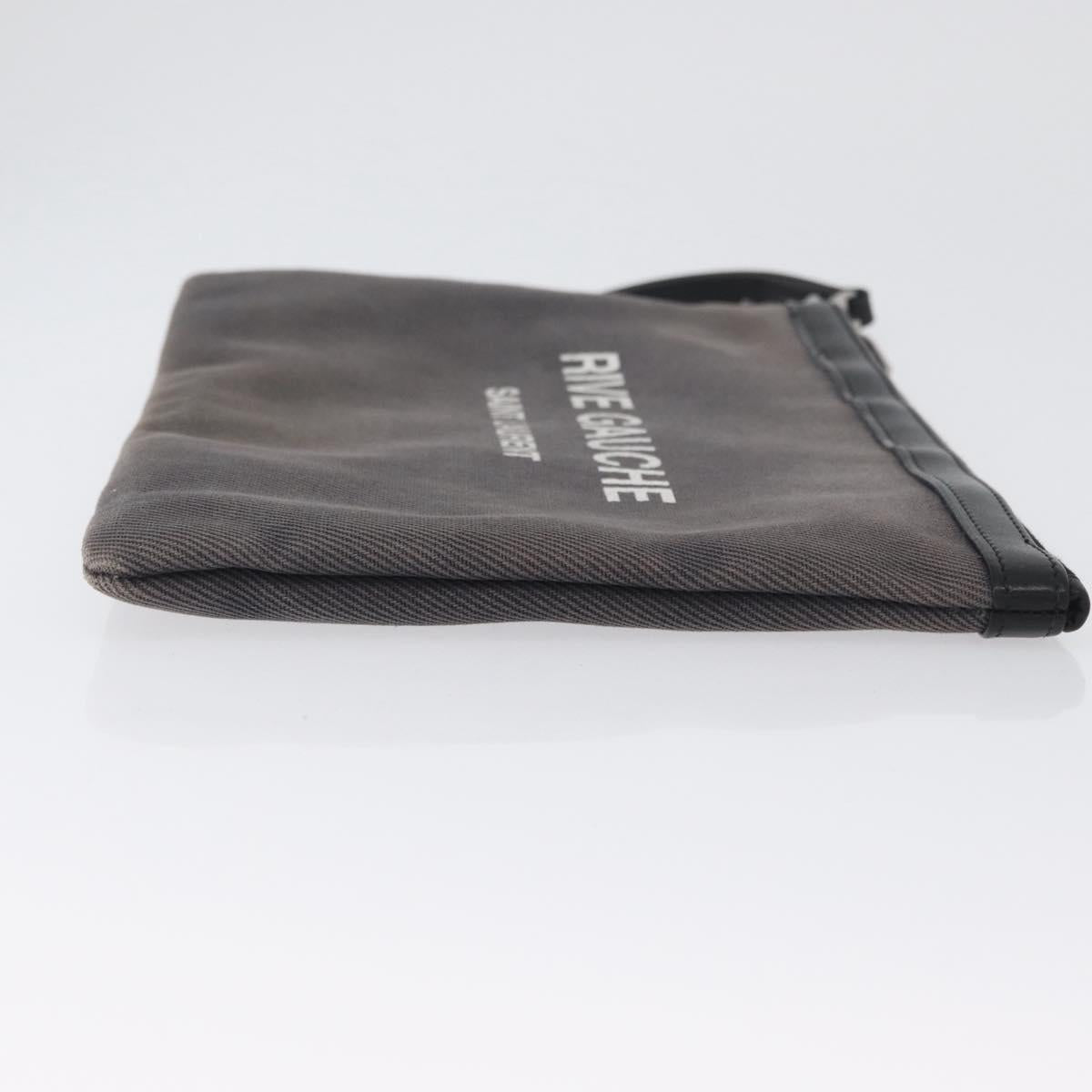 SAINT LAURENT Clutch Bag Canvas Gray Silver Auth 172695