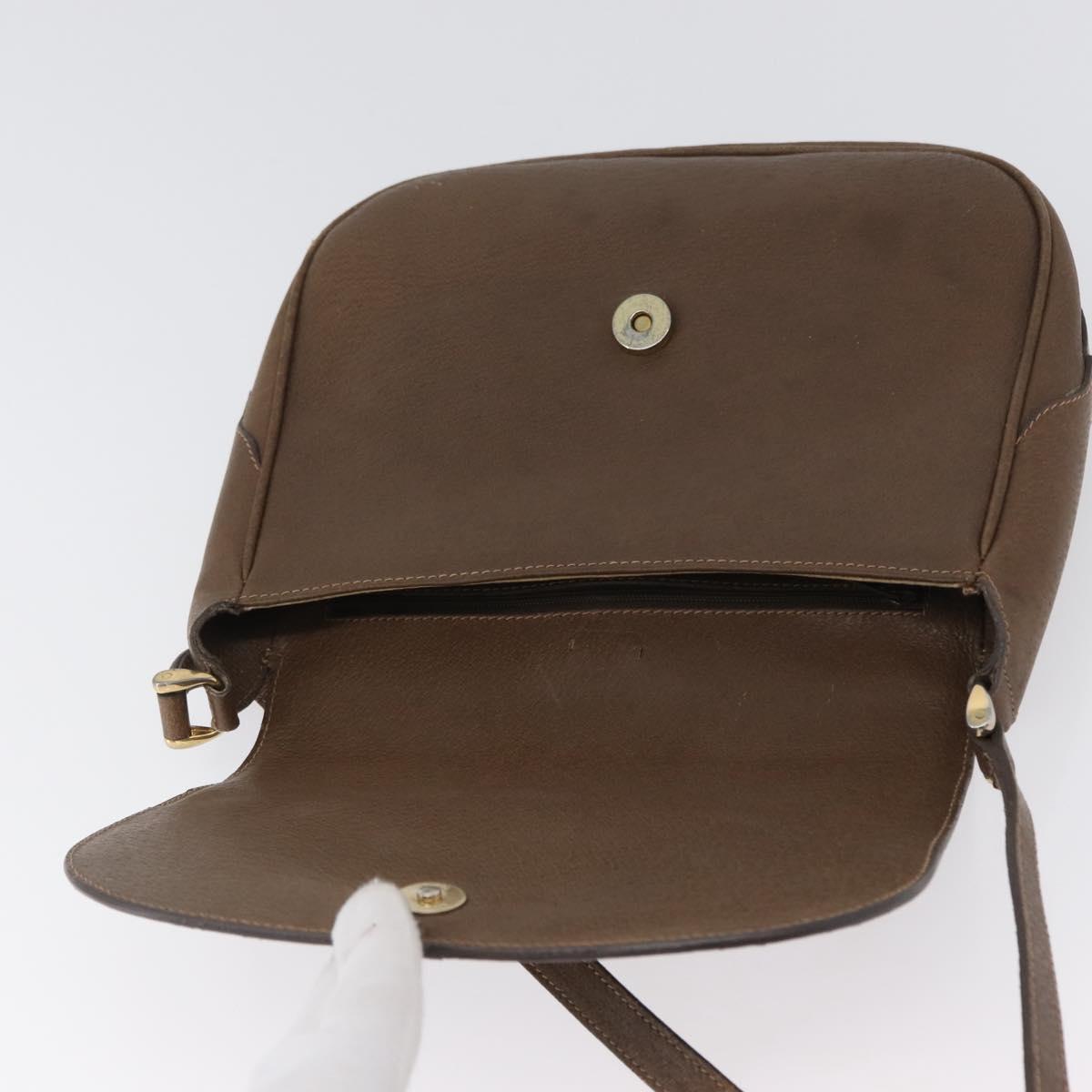GUCCI Shoulder Bag Leather Brown Gold Auth 172696