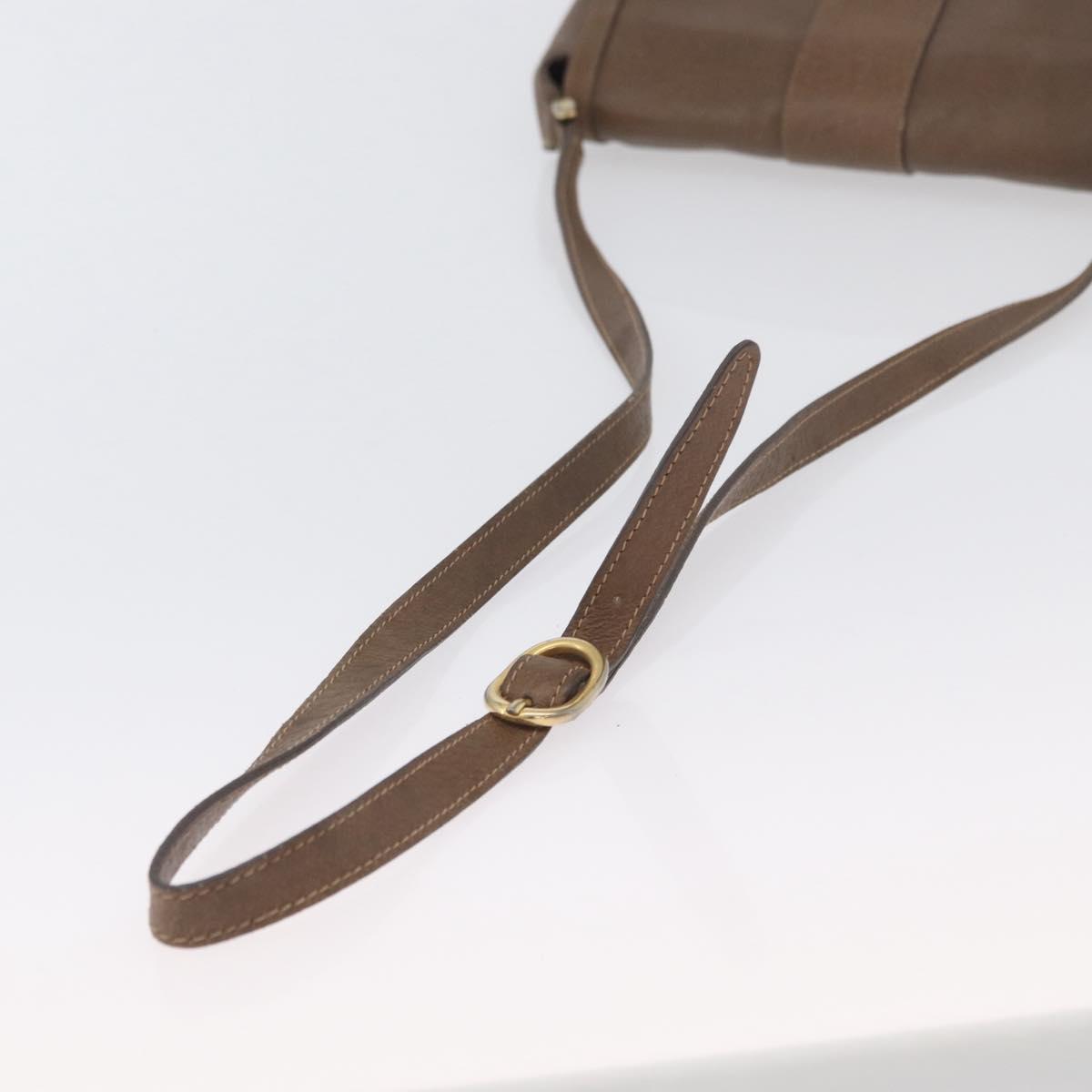 GUCCI Shoulder Bag Leather Brown Gold Auth 172696