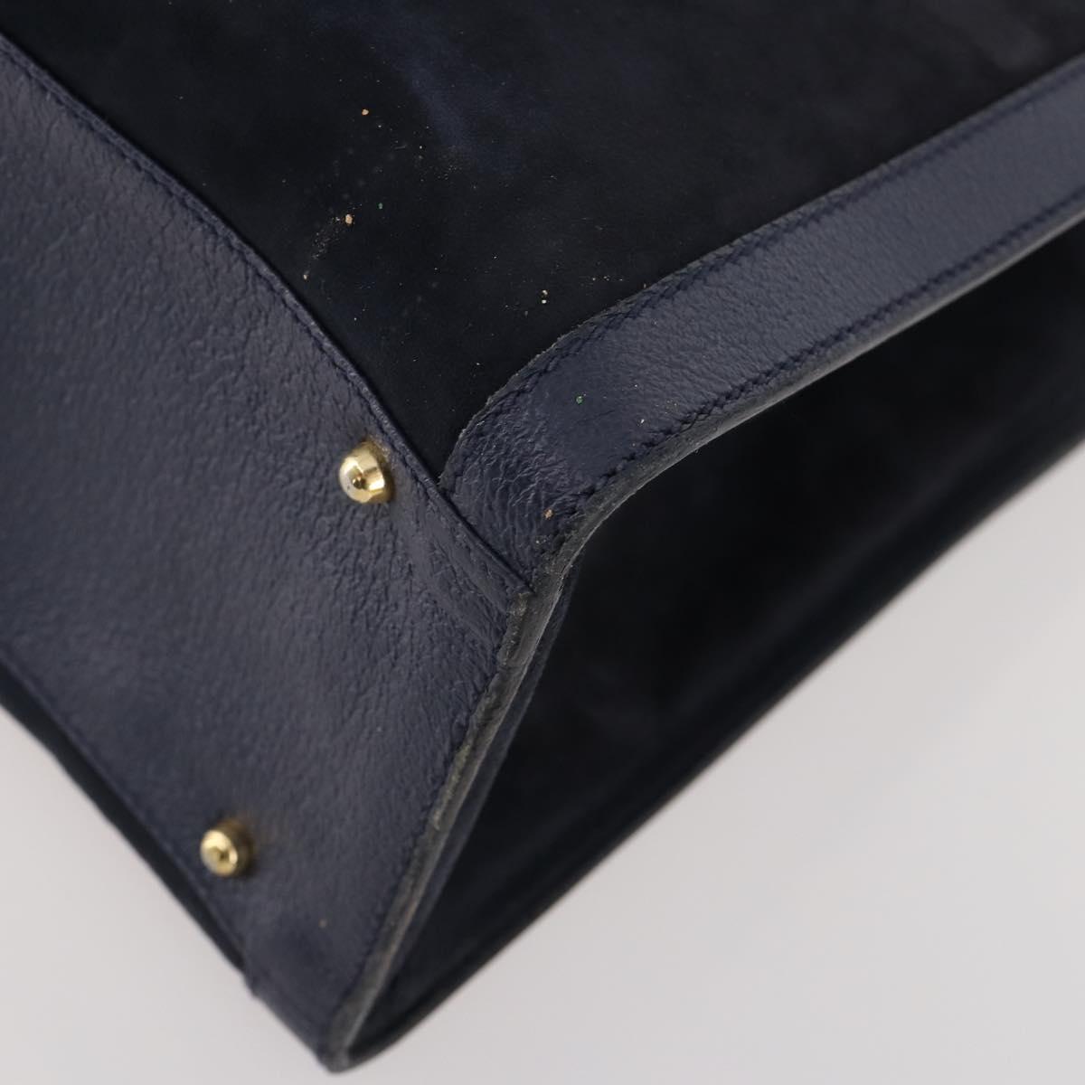 GUCCI Bamboo Tote Bag Suede Navy Gold 002 1186 0260 Auth 172705