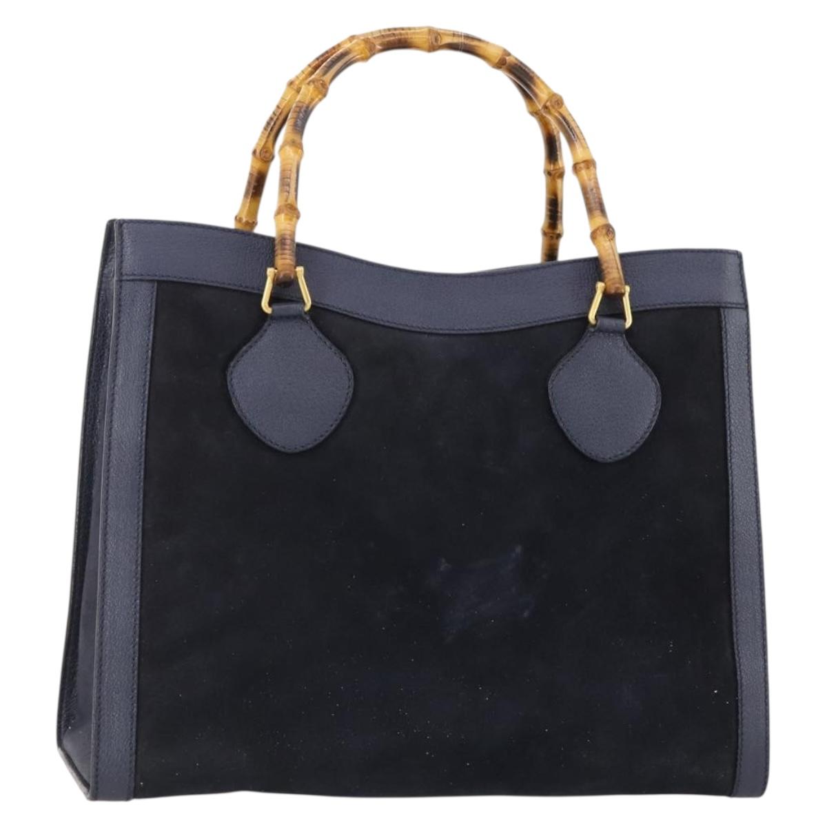 GUCCI Bamboo Tote Bag Suede Navy Gold 002 1186 0260 Auth 172705