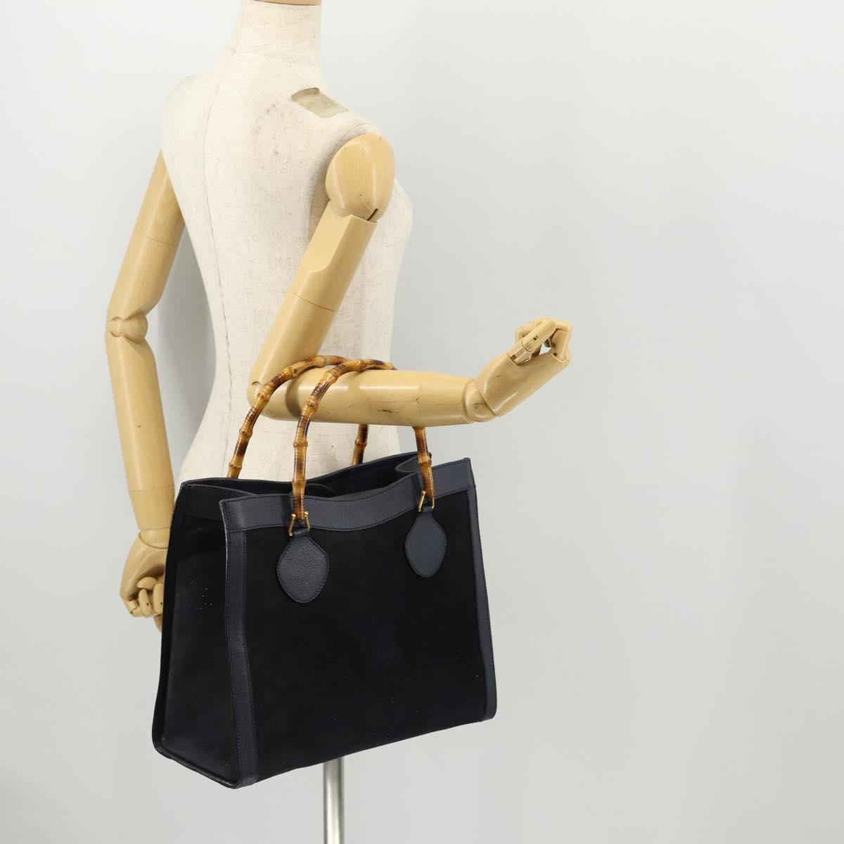 GUCCI Bamboo Tote Bag Suede Navy Gold 002 1186 0260 Auth 172705