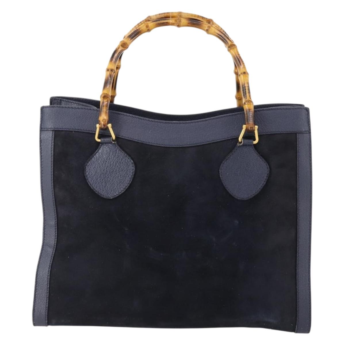 GUCCI Bamboo Tote Bag Suede Navy Gold 002 1186 0260 Auth 172705