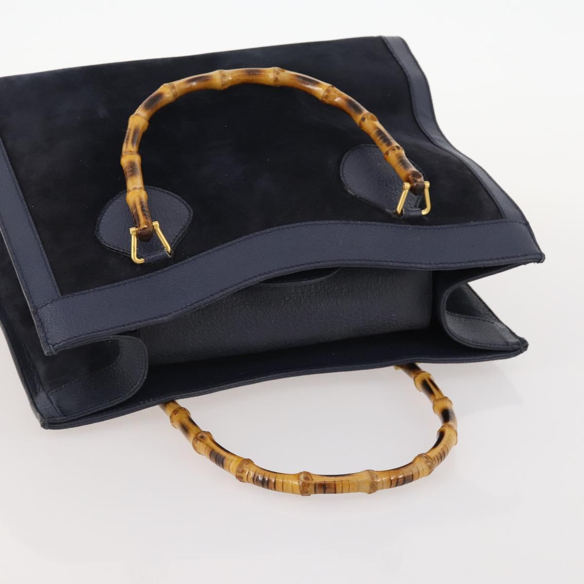 GUCCI Bamboo Tote Bag Suede Navy Gold 002 1186 0260 Auth 172705