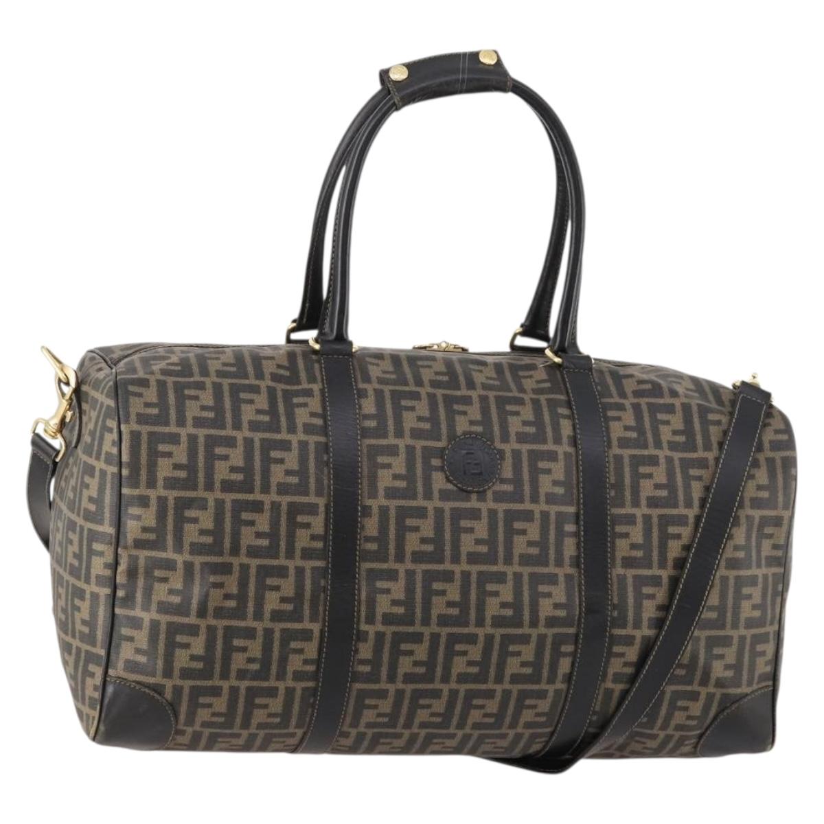 FENDI Zucca Canvas Boston Bag PVC 2way Black Brown Auth 172708