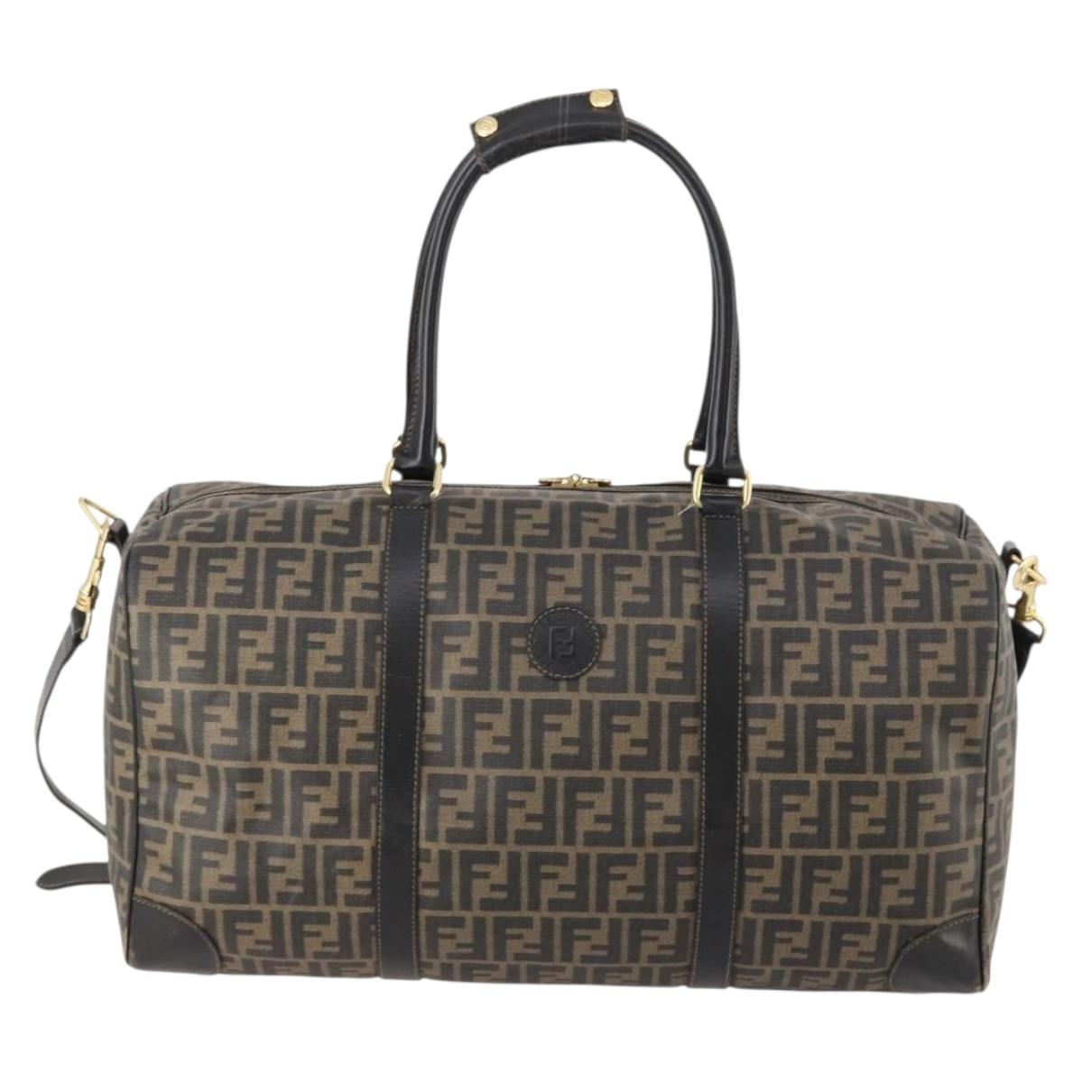 FENDI Zucca Canvas Boston Bag PVC 2way Black Brown Auth 172708