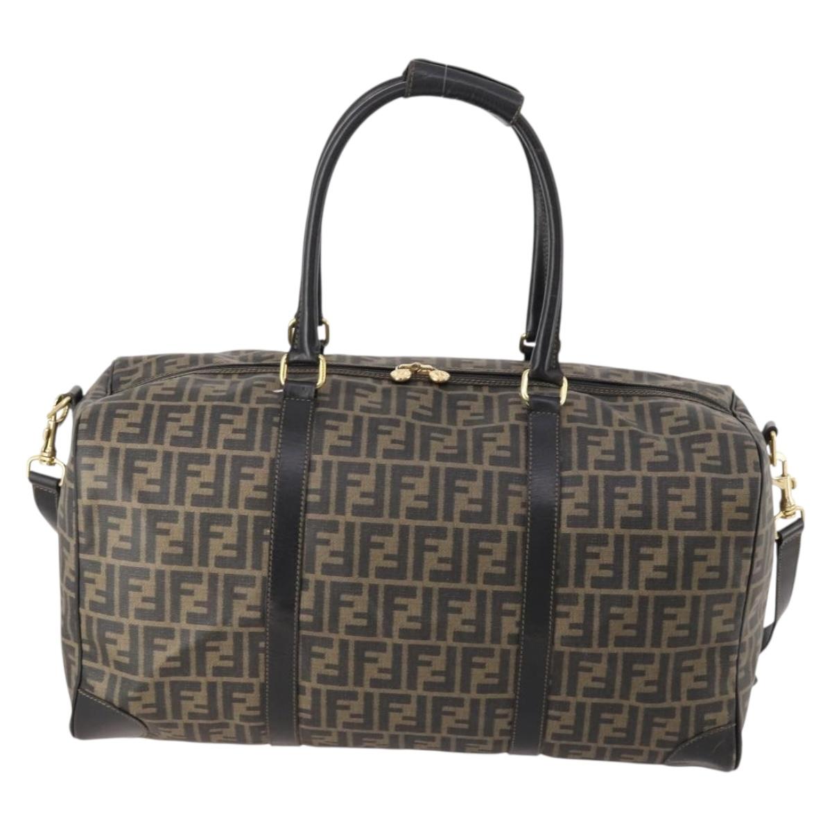 FENDI Zucca Canvas Boston Bag PVC 2way Black Brown Auth 172708