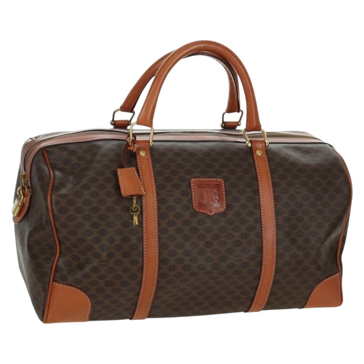 CELINE Macadam Canvas Boston Bag PVC Leather Brown Gold Auth 172709V