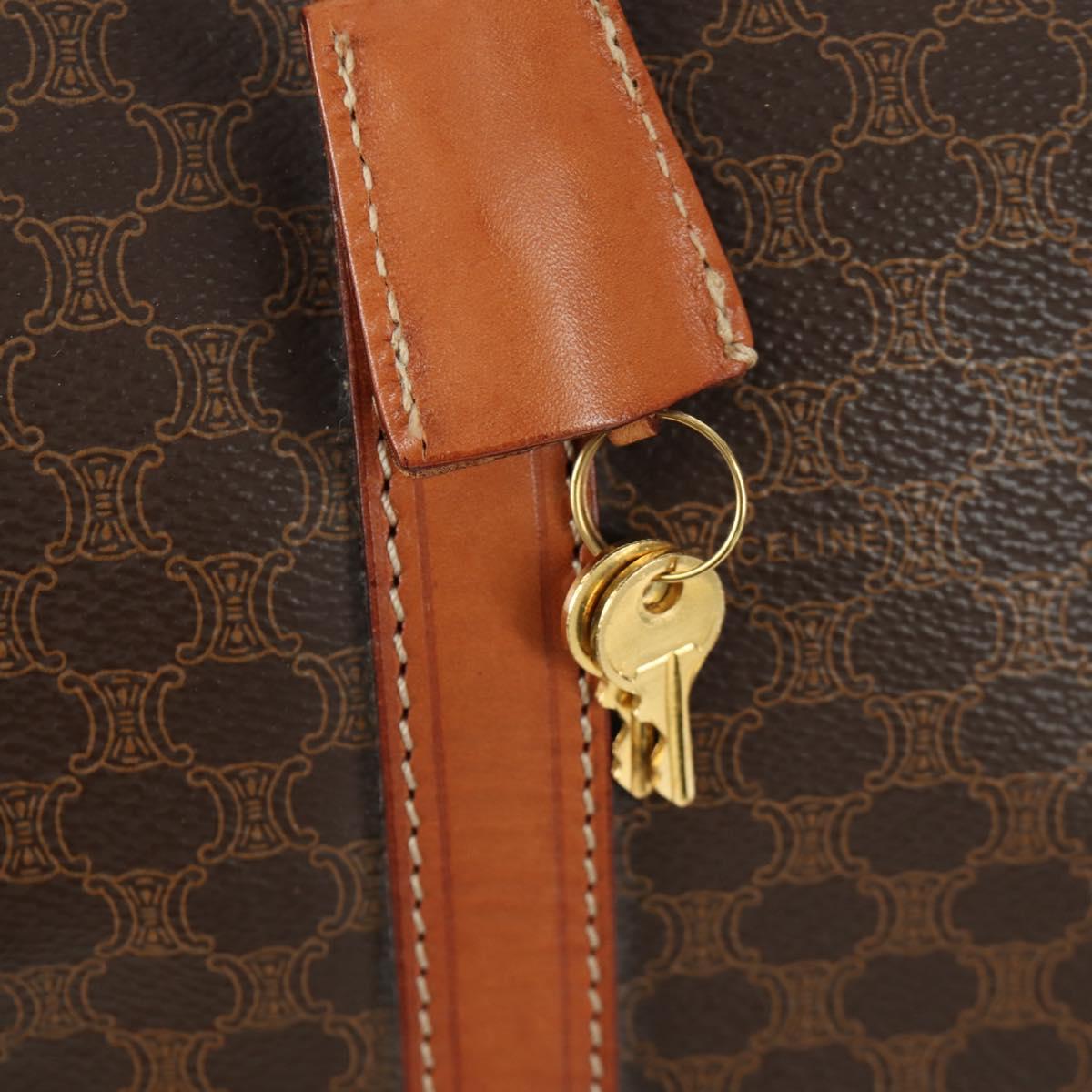 CELINE Macadam Canvas Boston Bag PVC Leather Brown Gold Auth 172709V