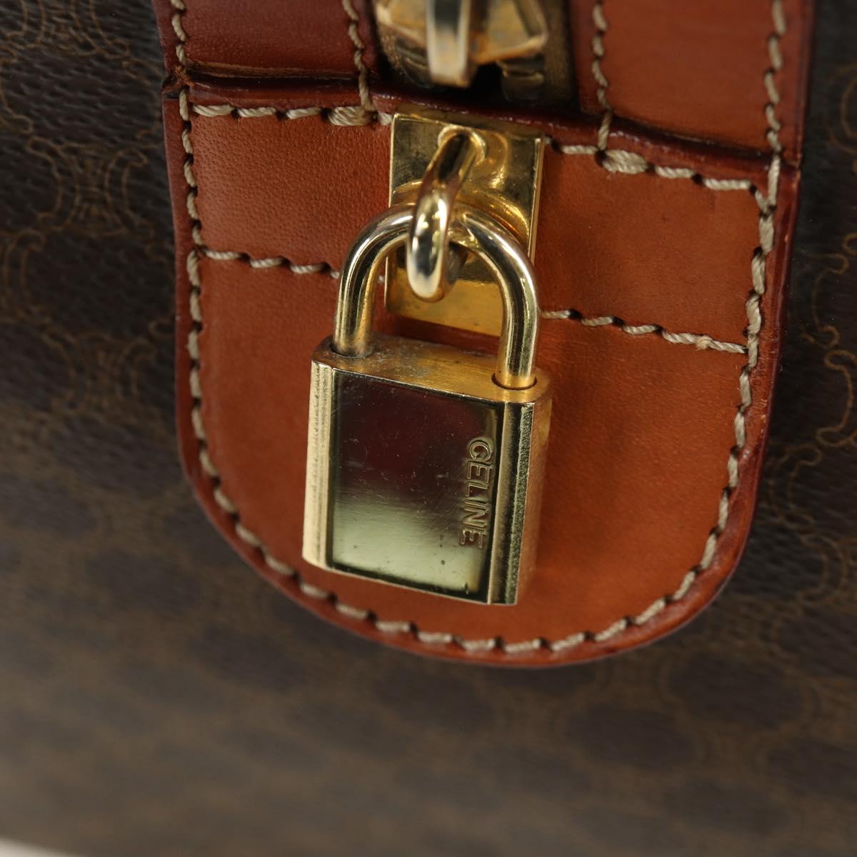 CELINE Macadam Canvas Boston Bag PVC Leather Brown Gold Auth 172709V