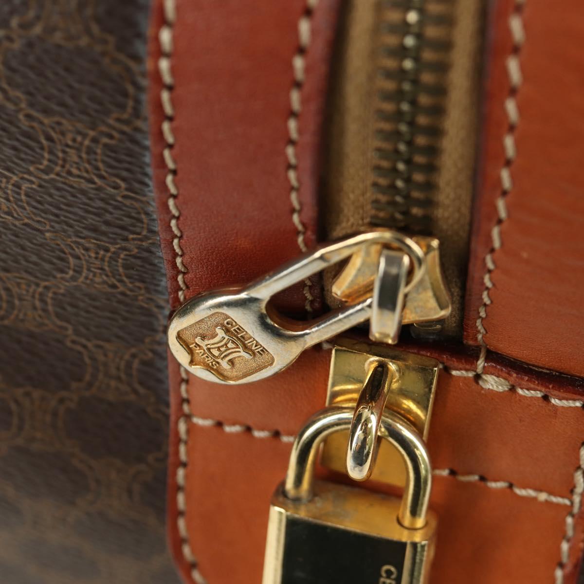 CELINE Macadam Canvas Boston Bag PVC Leather Brown Gold Auth 172709V