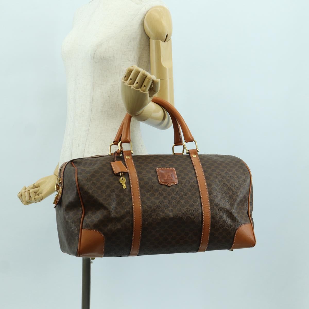 CELINE Macadam Canvas Boston Bag PVC Leather Brown Gold Auth 172709V