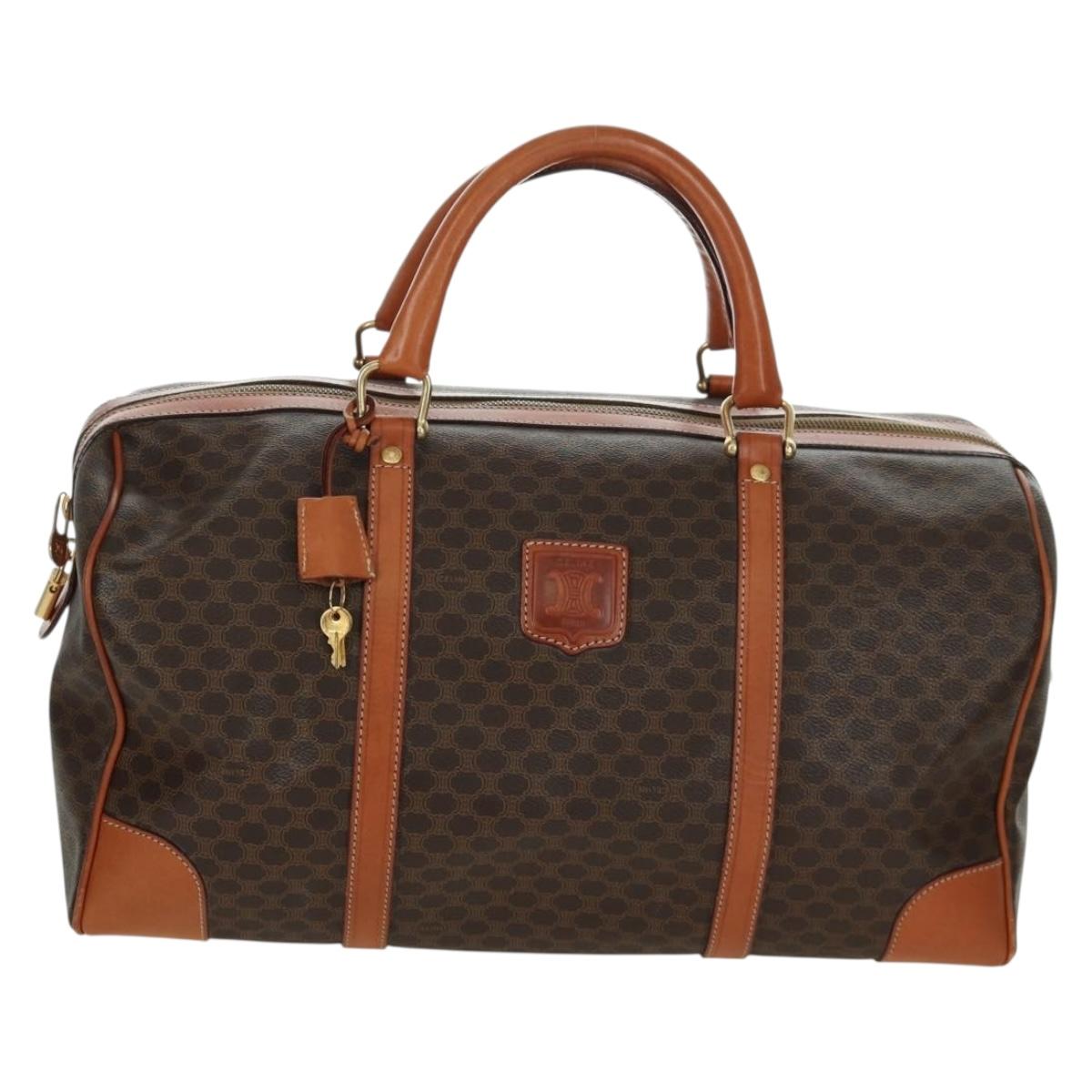 CELINE Macadam Canvas Boston Bag PVC Leather Brown Gold Auth 172709V