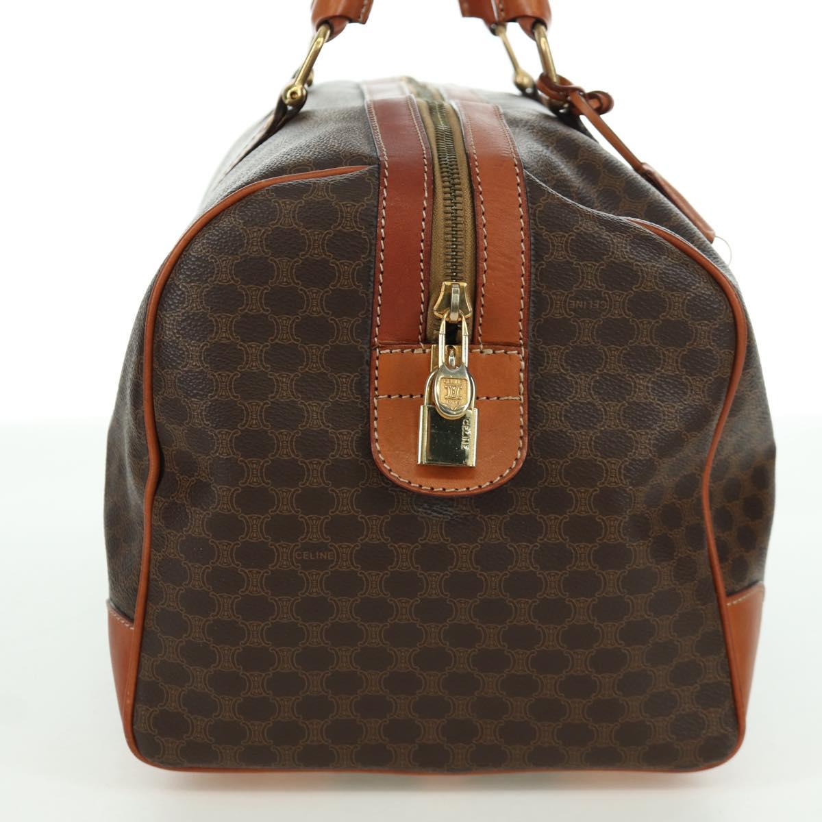 CELINE Macadam Canvas Boston Bag PVC Leather Brown Gold Auth 172709V