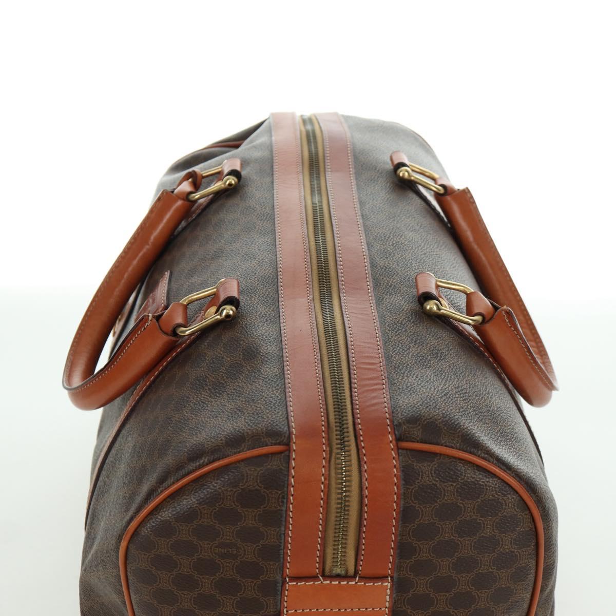CELINE Macadam Canvas Boston Bag PVC Leather Brown Gold Auth 172709V