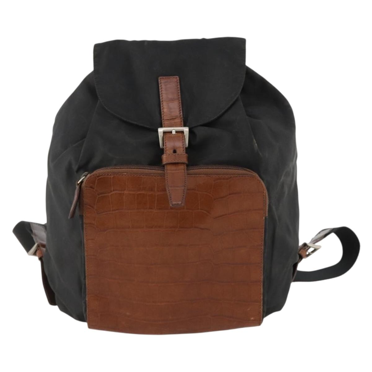 PRADA Backpack Nylon Black Silver Auth 172717