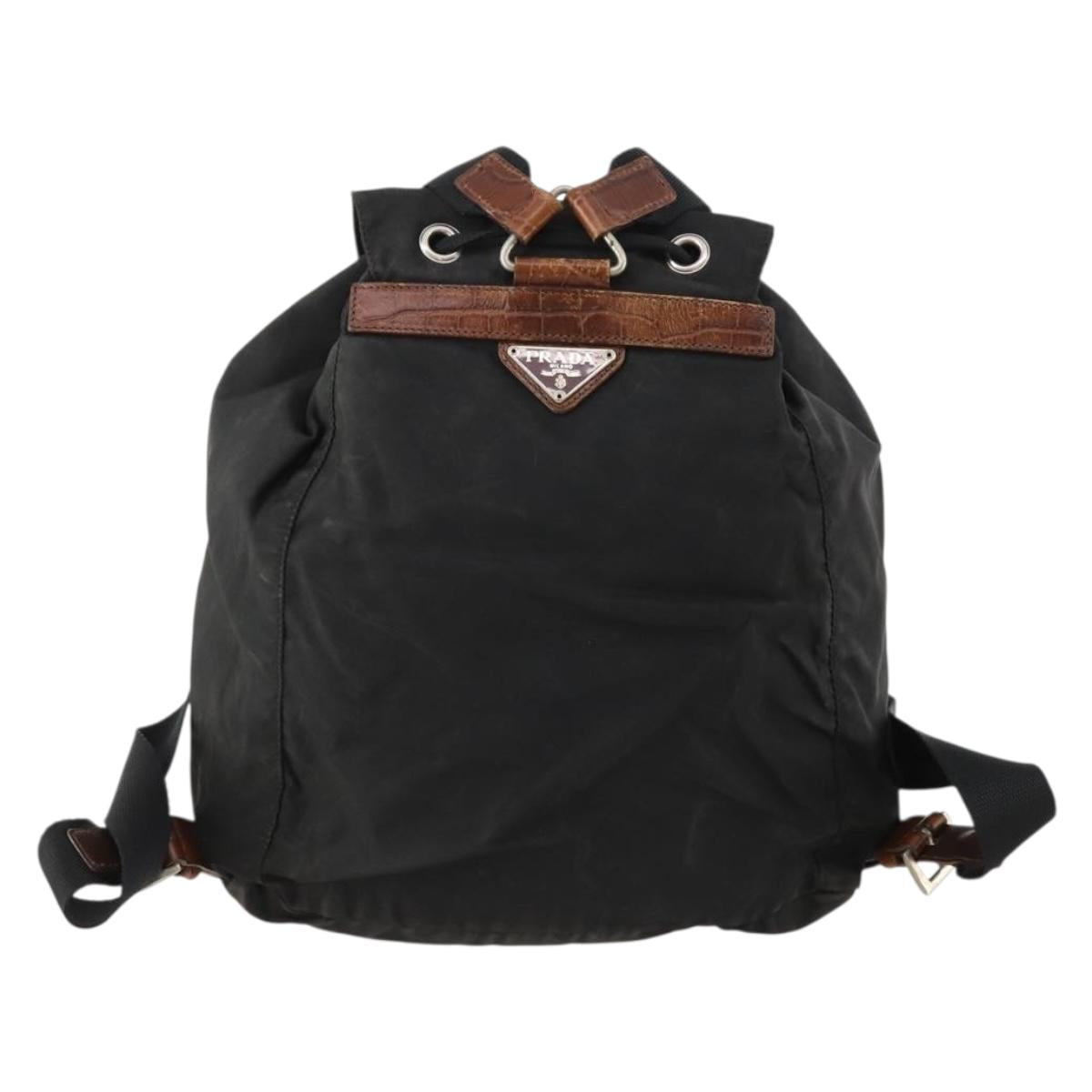 PRADA Backpack Nylon Black Silver Auth 172717