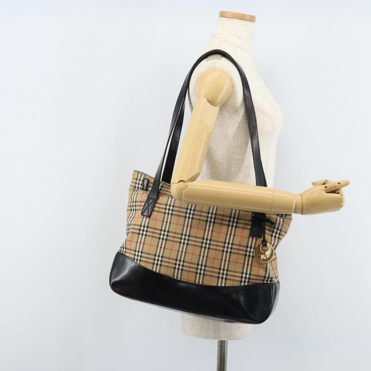 Burberrys Nova Check Tote Bag Canvas Beige Gold Auth 172718