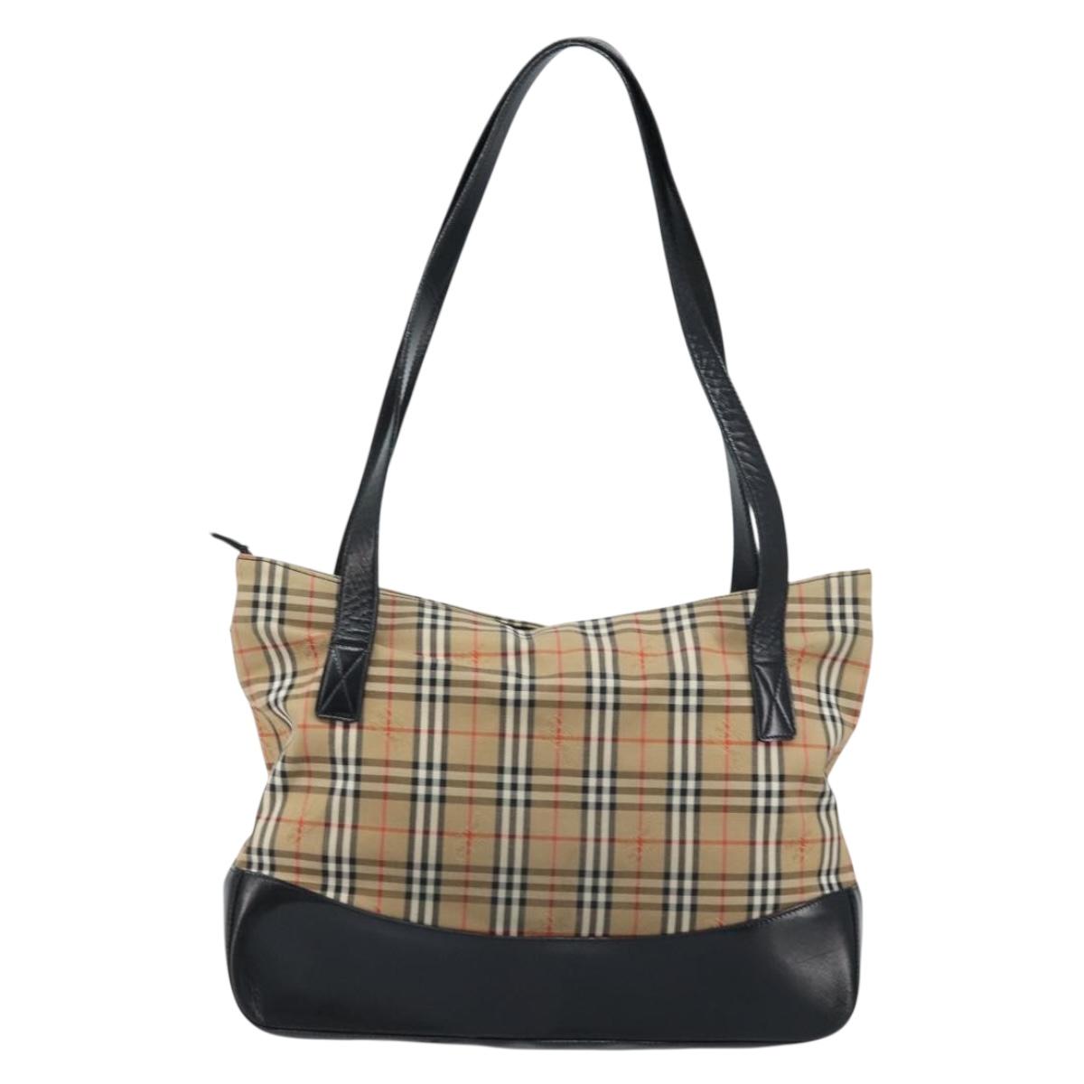 Burberrys Nova Check Tote Bag Canvas Beige Gold Auth 172718