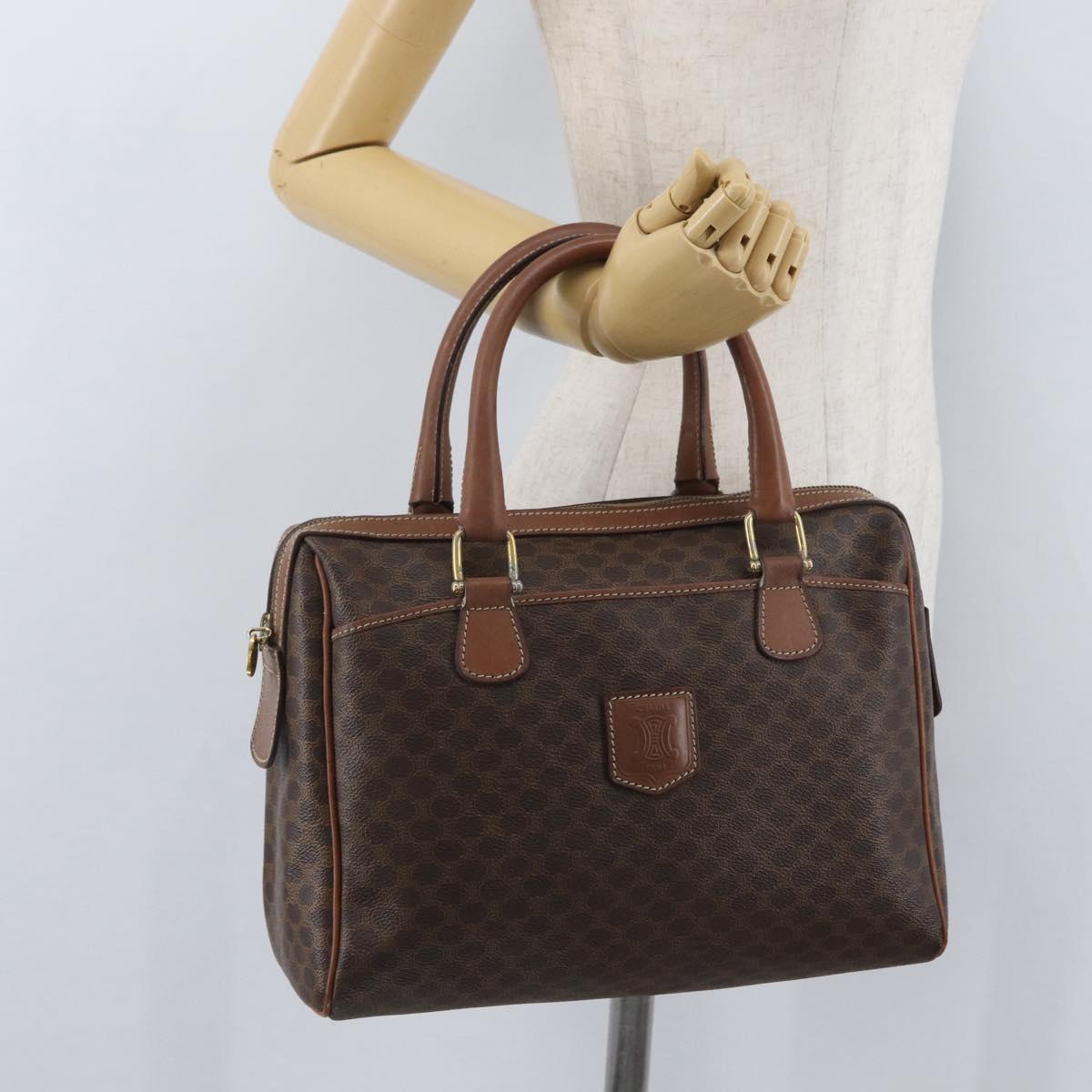 CELINE Macadam Canvas Hand Bag PVC Leather Brown Gold Auth 172719