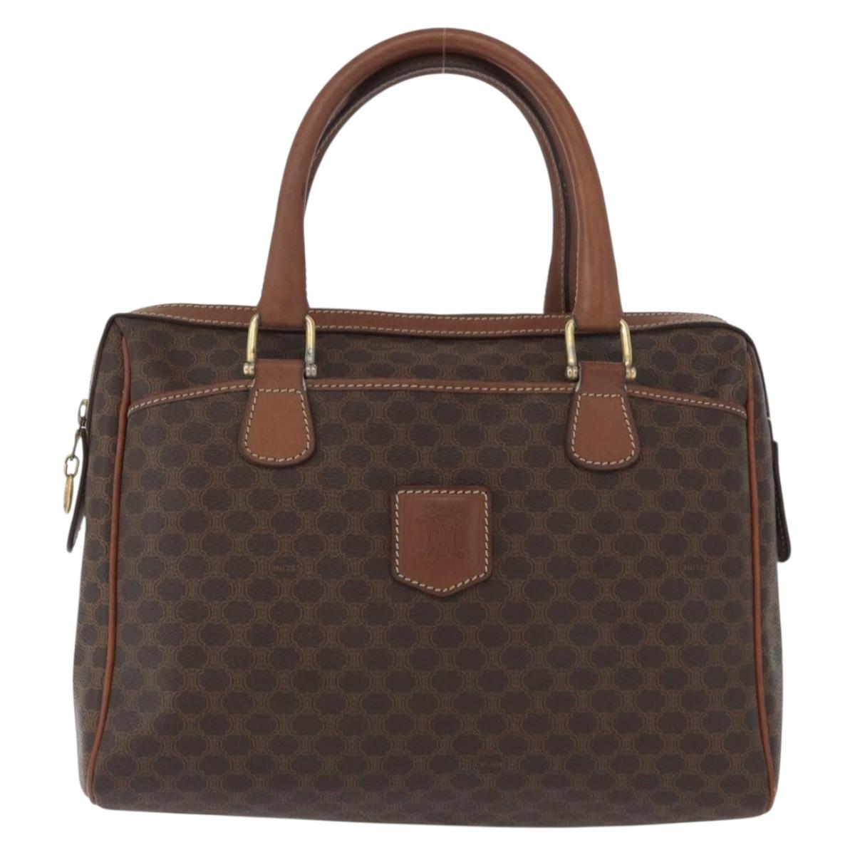 CELINE Macadam Canvas Hand Bag PVC Leather Brown Gold Auth 172719