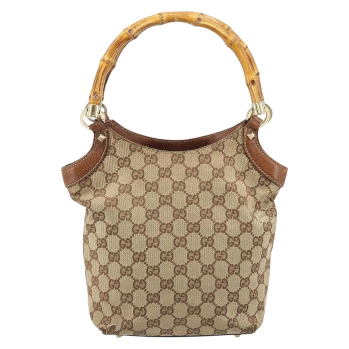 GUCCI GG Canvas Bamboo Hand Bag Beige Gold 140203 Auth 172720