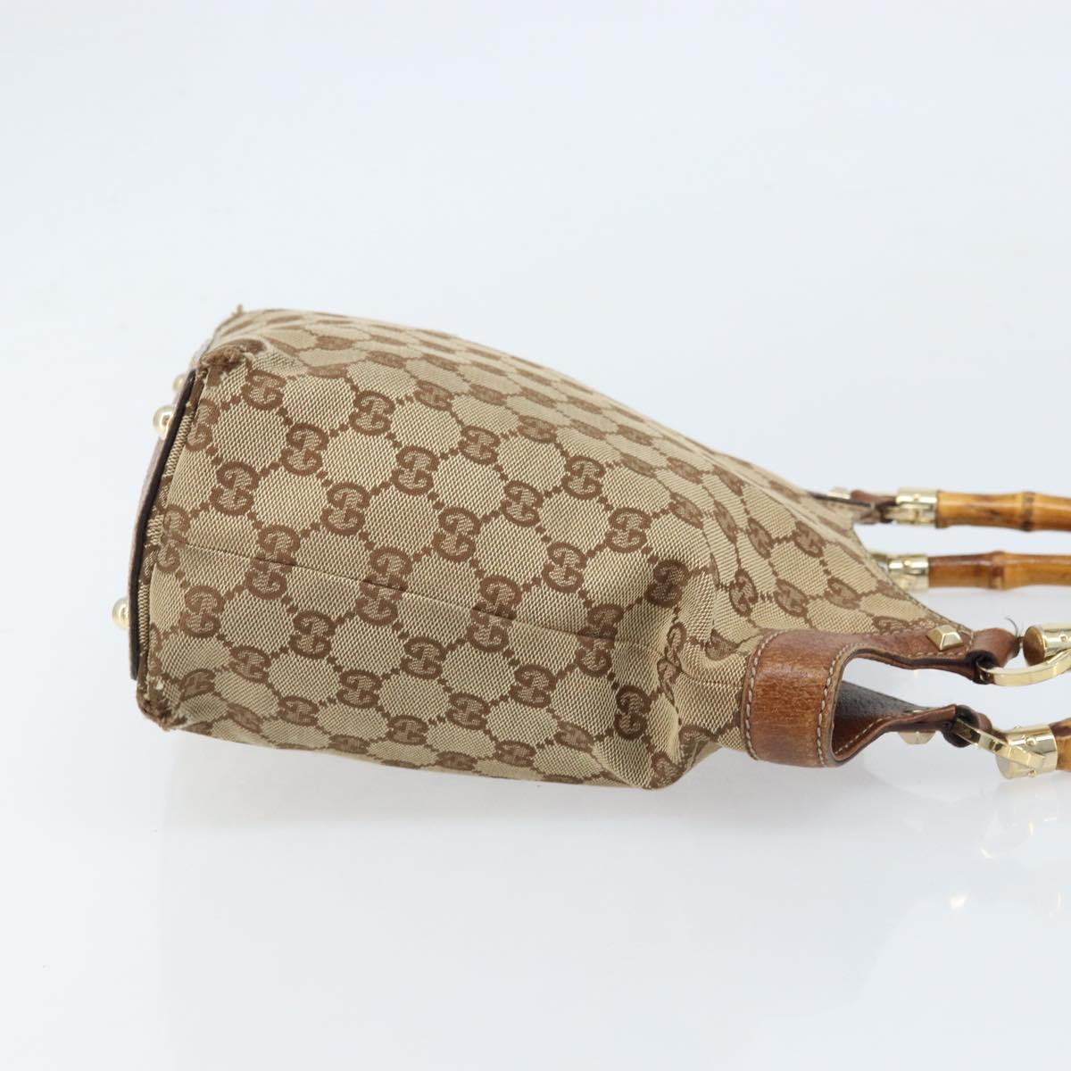 GUCCI GG Canvas Bamboo Hand Bag Beige Gold 140203 Auth 172720