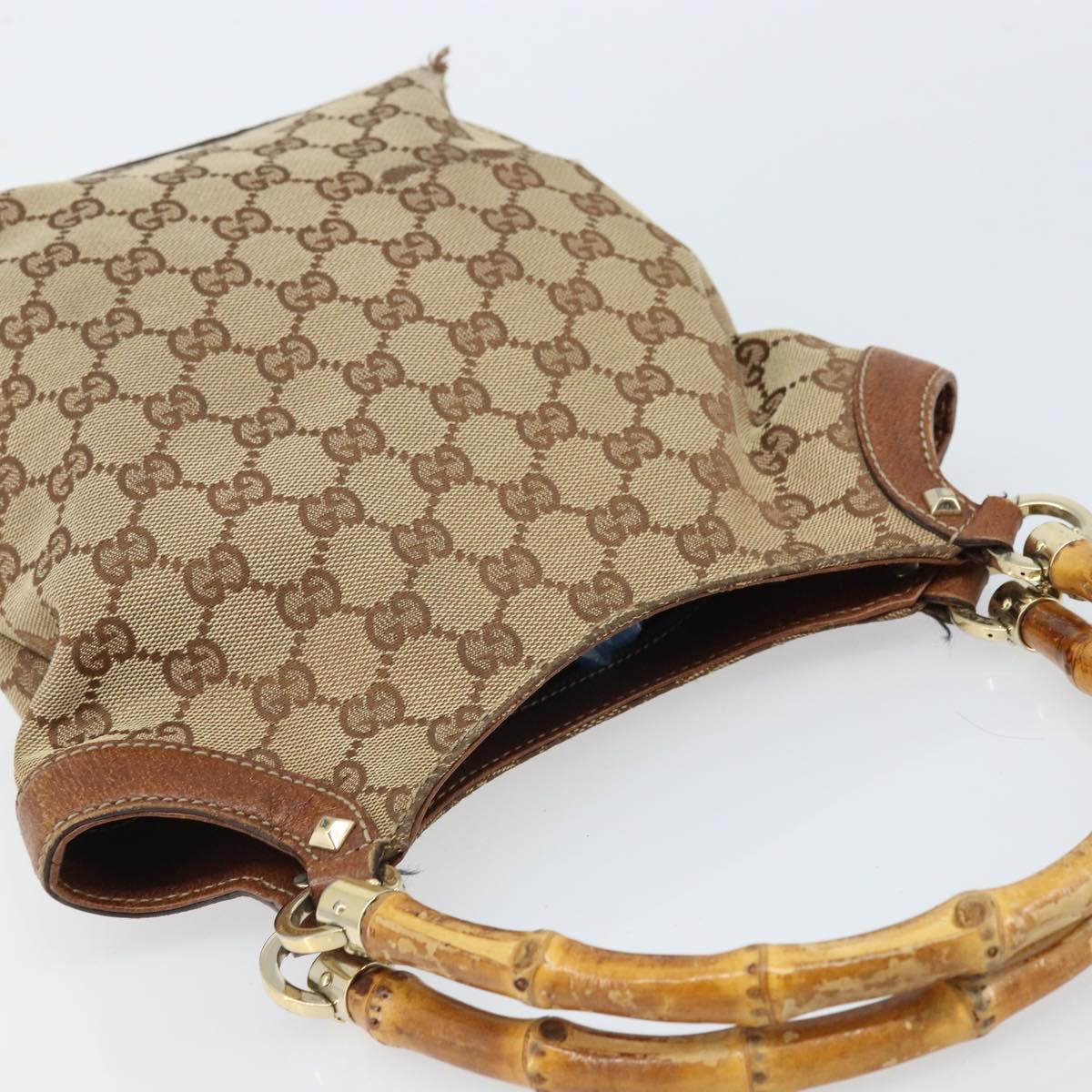 GUCCI GG Canvas Bamboo Hand Bag Beige Gold 140203 Auth 172720