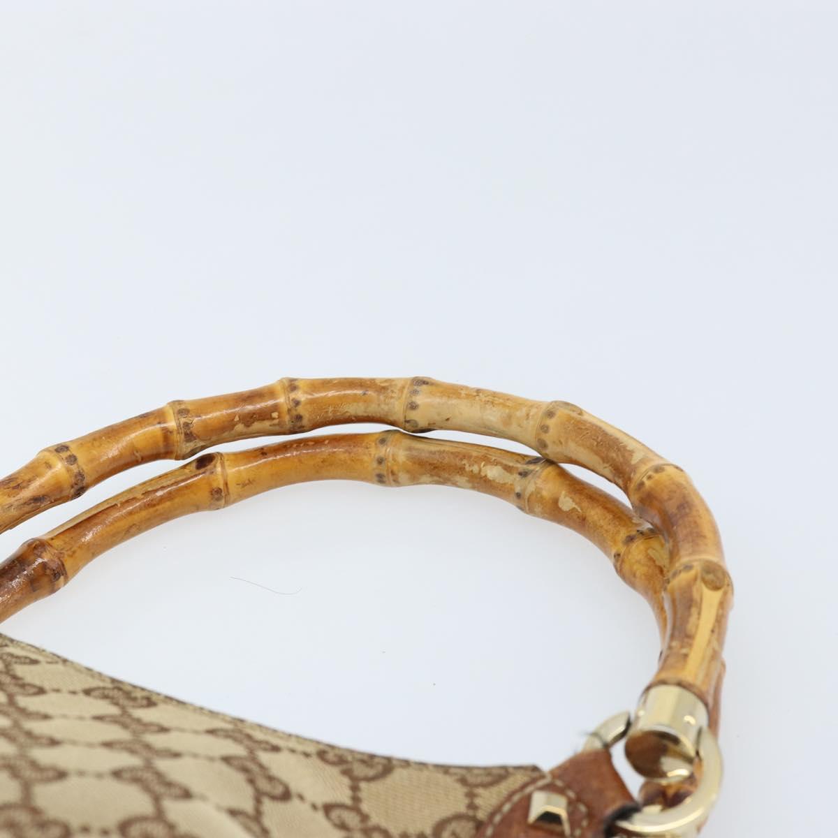 GUCCI GG Canvas Bamboo Hand Bag Beige Gold 140203 Auth 172720