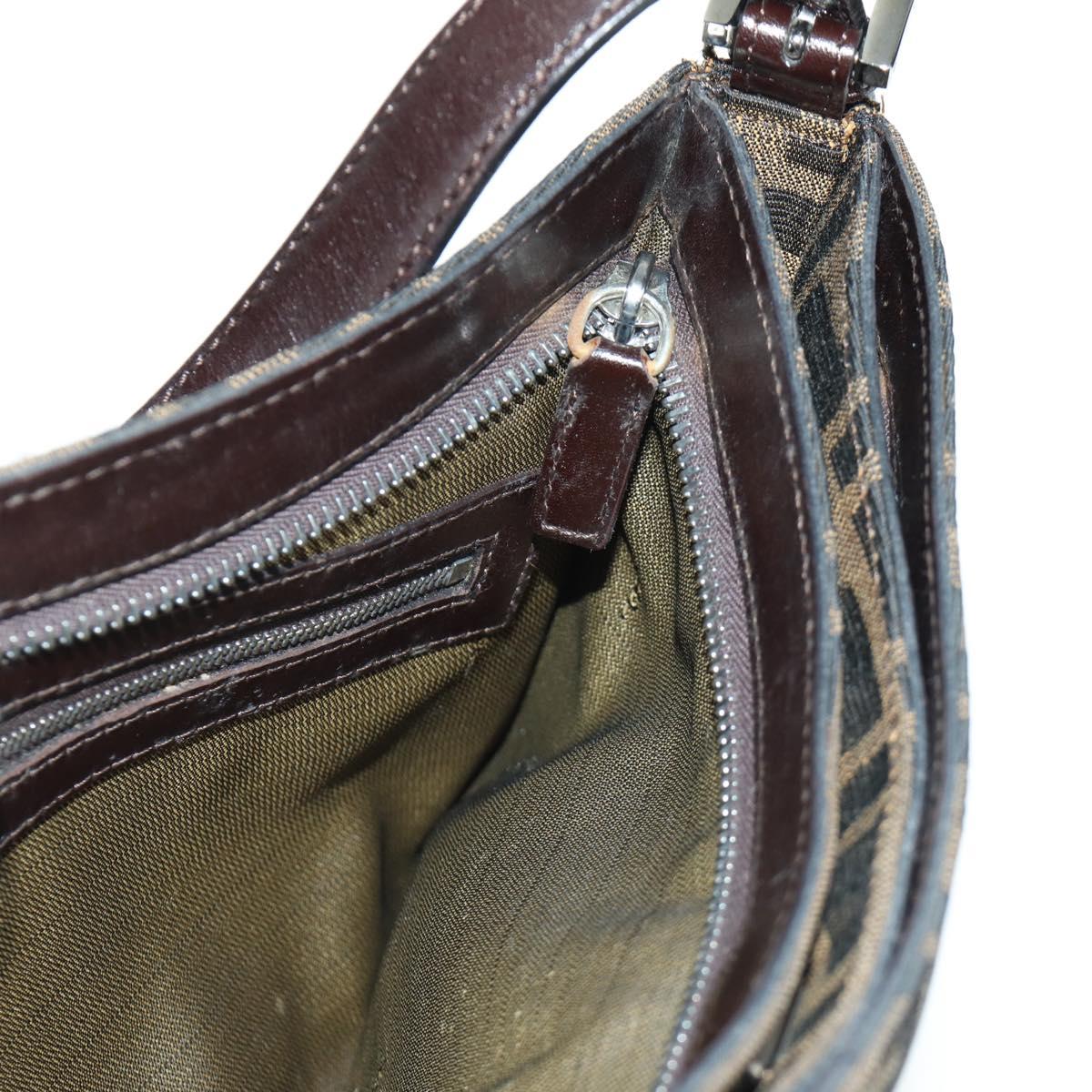 FENDI Zucca Canvas Shoulder Bag Black Brown Auth 172726SAV