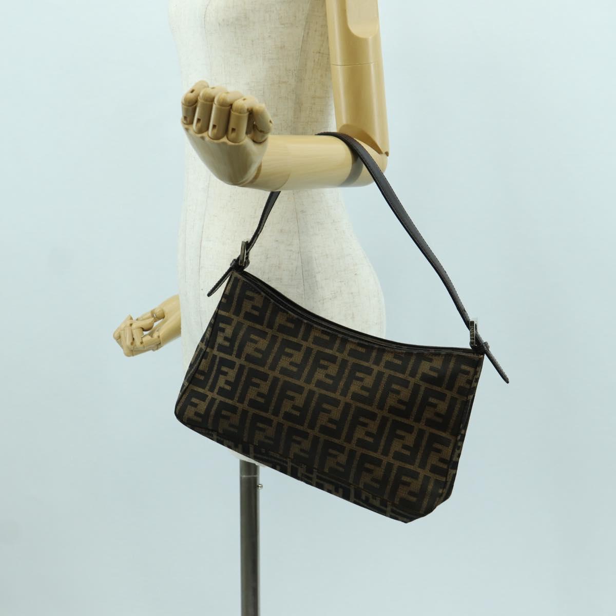FENDI Zucca Canvas Shoulder Bag Black Brown Auth 172726SAV