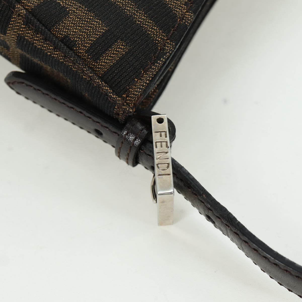 FENDI Zucca Canvas Shoulder Bag Black Brown Auth 172726SAV