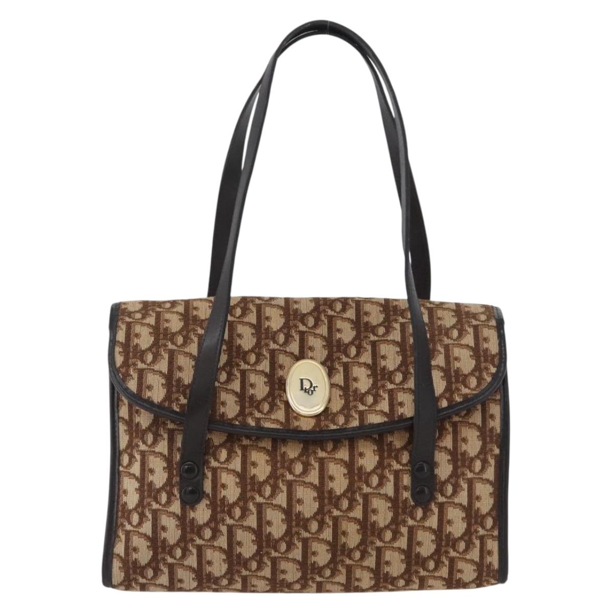 Christian Dior Trotter Canvas Hand Bag Beige Gold Auth 172728