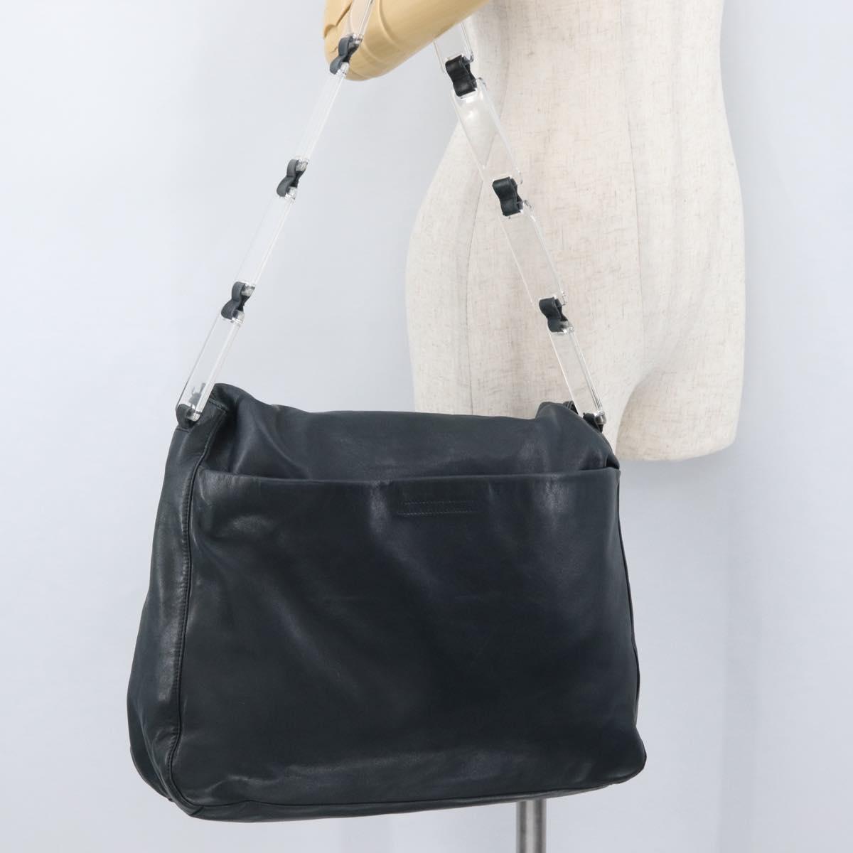 PRADA Plastic Chain Shoulder Bag Leather Black Auth 172733