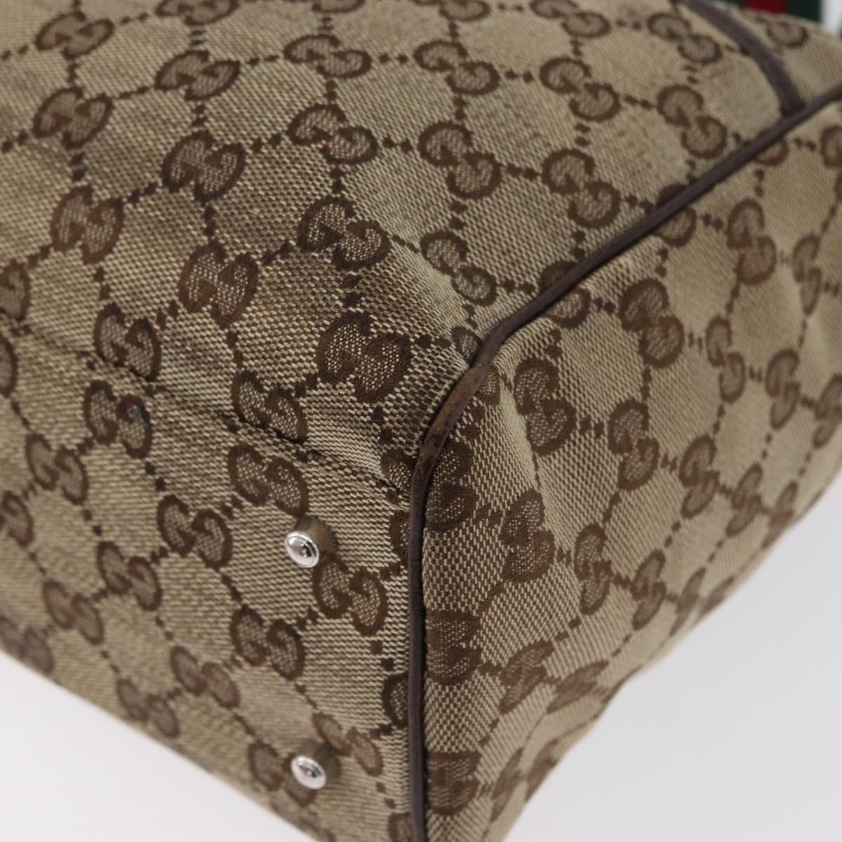 GUCCI GG Canvas Web Sherry Line Tote Bag Beige Silver 145810 Auth 172745