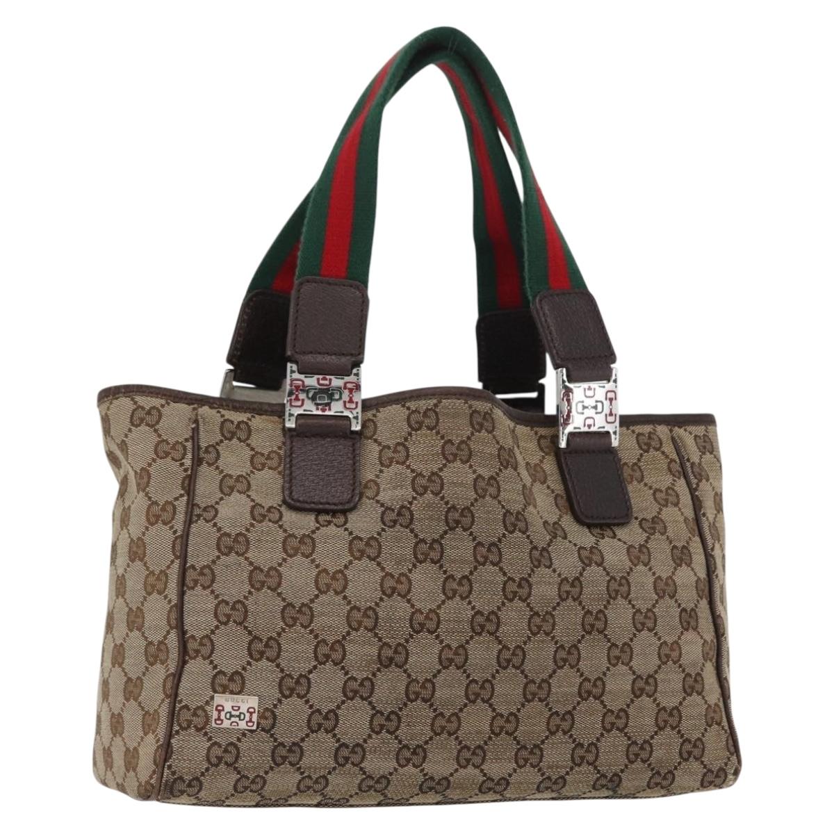 GUCCI GG Canvas Web Sherry Line Tote Bag Beige Silver 145810 Auth 172745