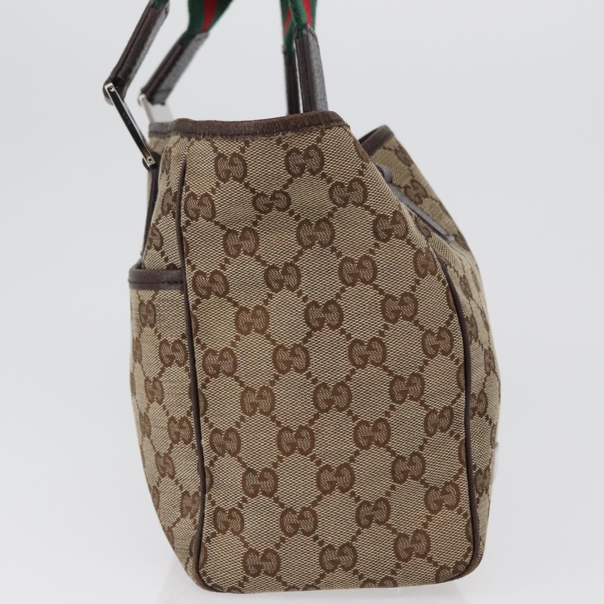 GUCCI GG Canvas Web Sherry Line Tote Bag Beige Silver 145810 Auth 172745