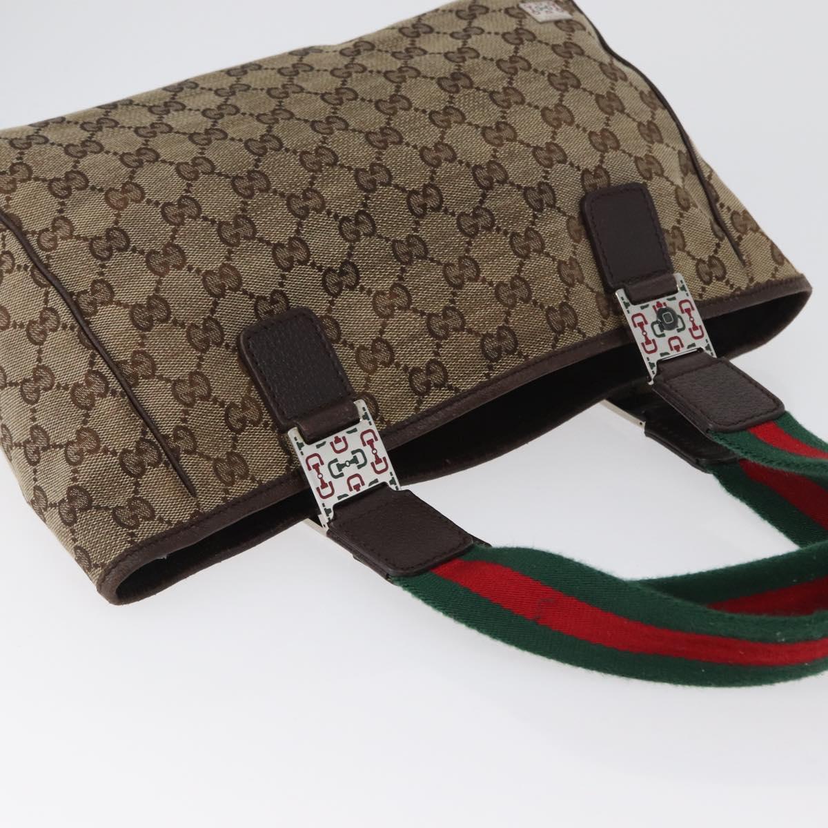 GUCCI GG Canvas Web Sherry Line Tote Bag Beige Silver 145810 Auth 172745