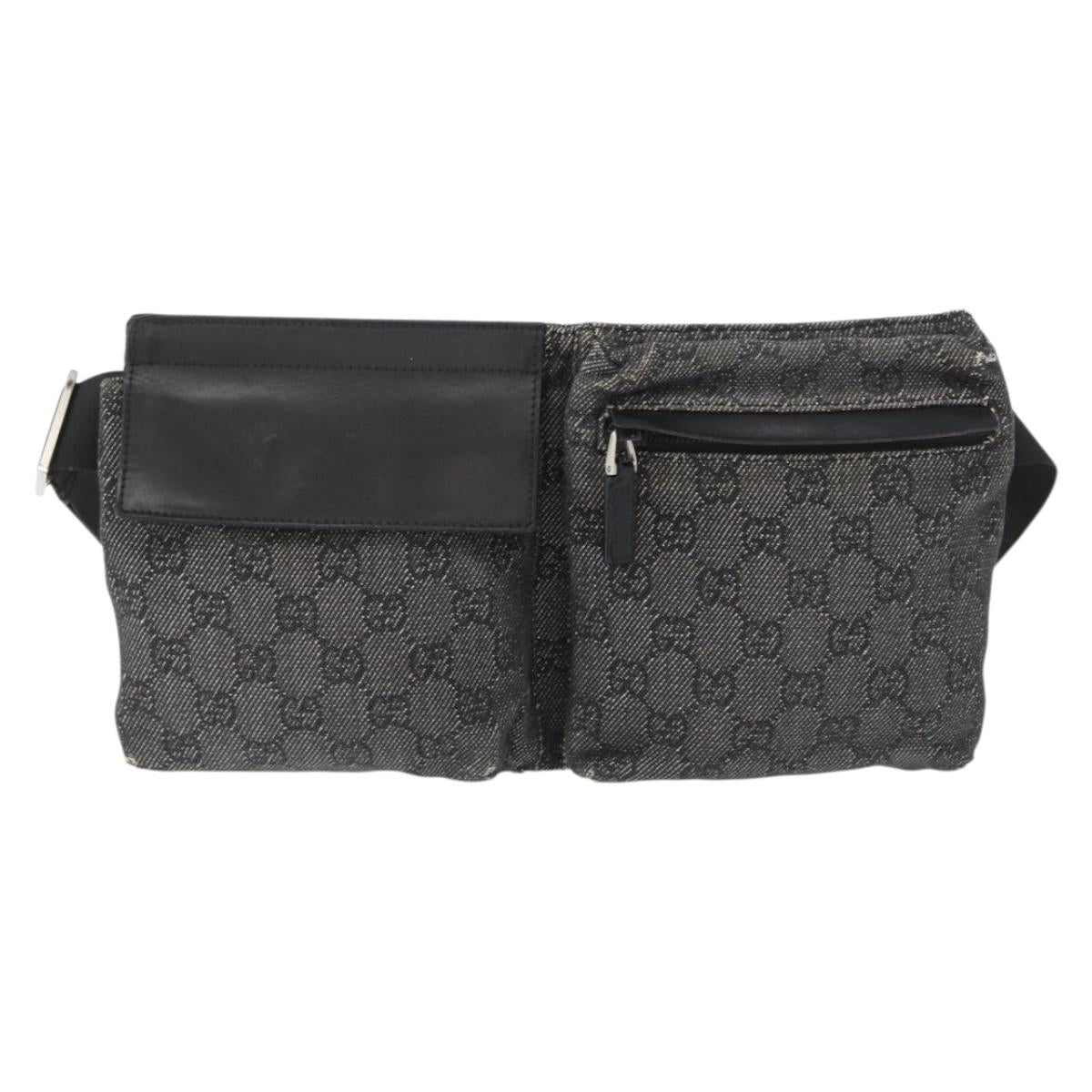 GUCCI GG Canvas Waist bag Black Silver 28566 Auth 172746