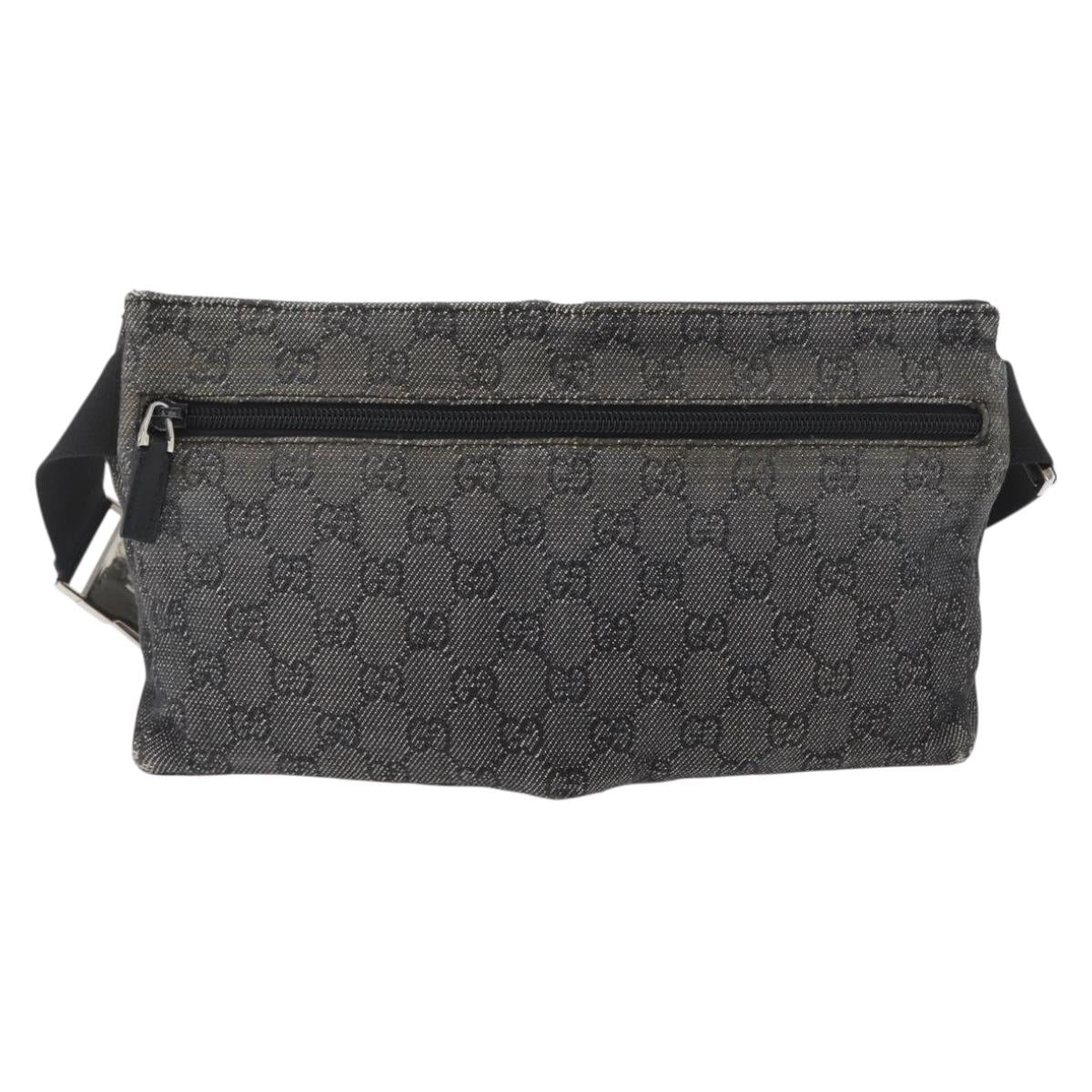 GUCCI GG Canvas Waist bag Black Silver 28566 Auth 172746
