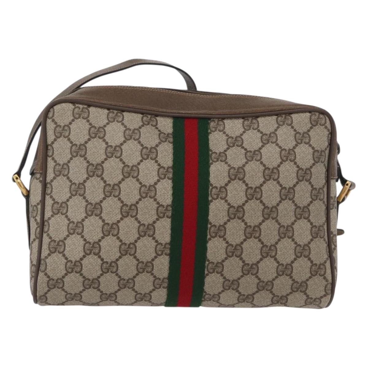 GUCCI GG Supreme Web Sherry Line Bag PVC Beige Red 68 02 005 Auth 172748