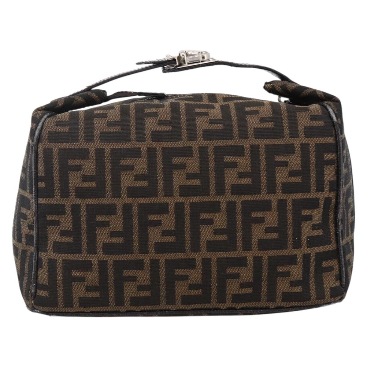FENDI Zucca Canvas Hand Bag Black Brown Auth 172749