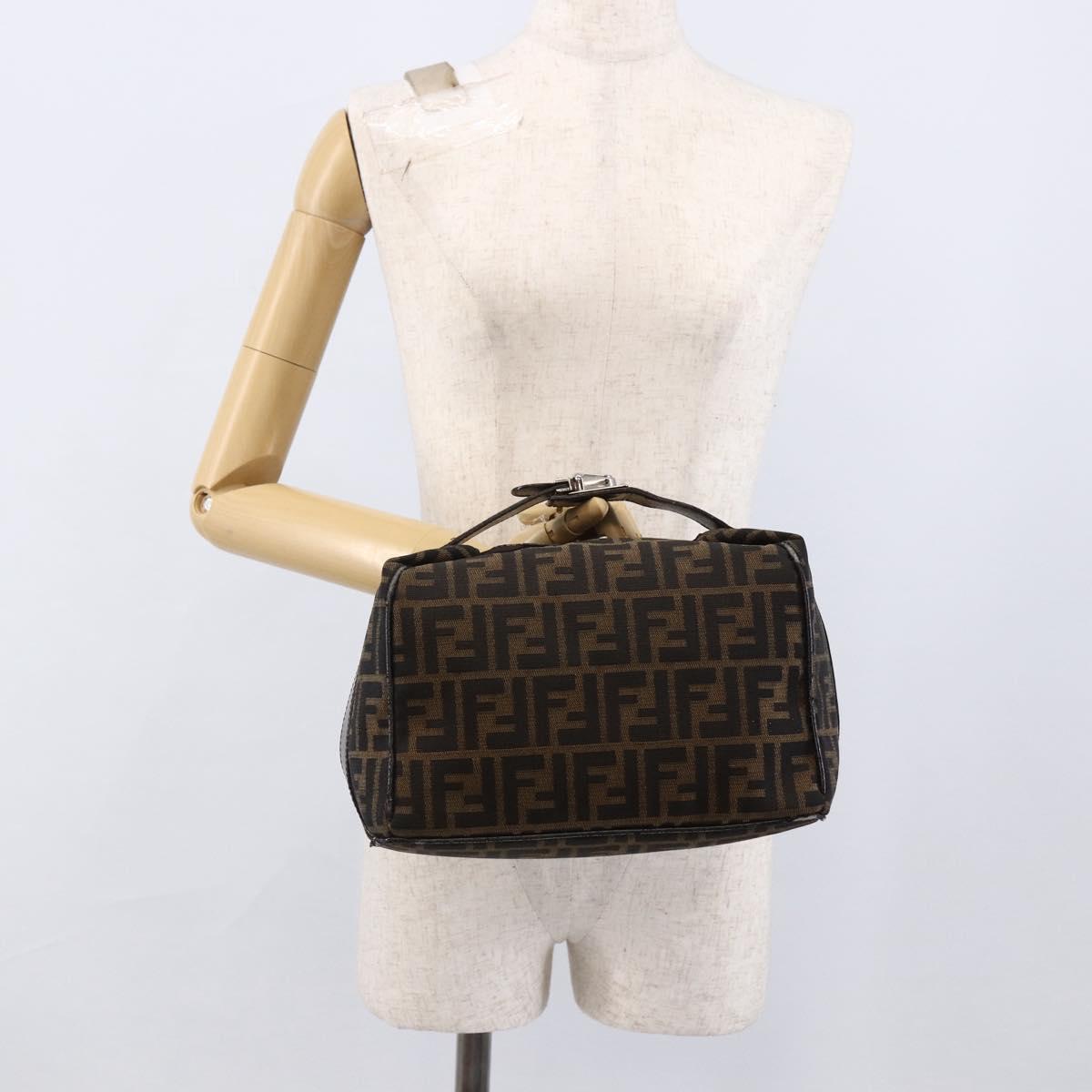 FENDI Zucca Canvas Hand Bag Black Brown Auth 172749