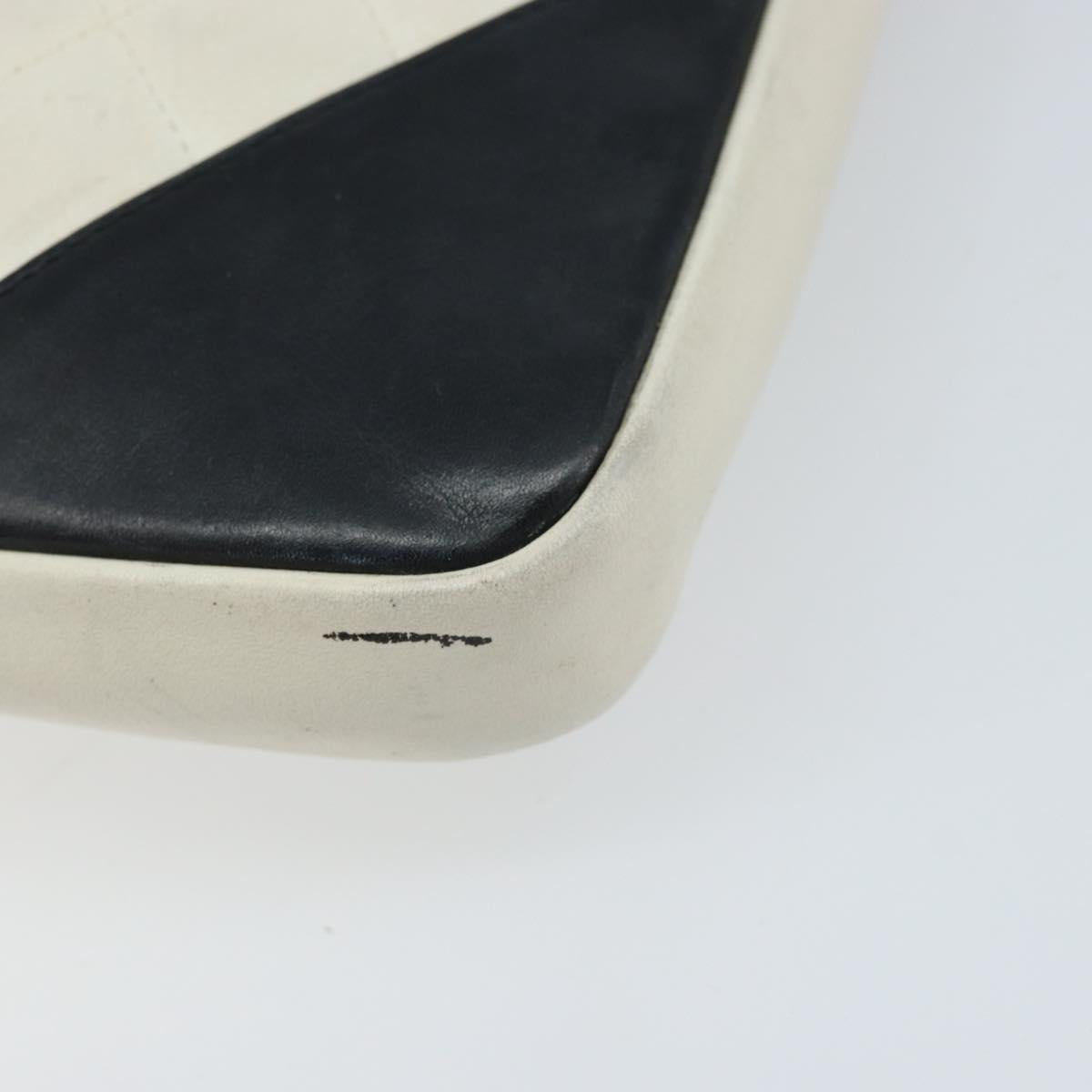 CHANEL Cambon Line Shoulder Bag Lamb Skin White Black CC Auth 172750